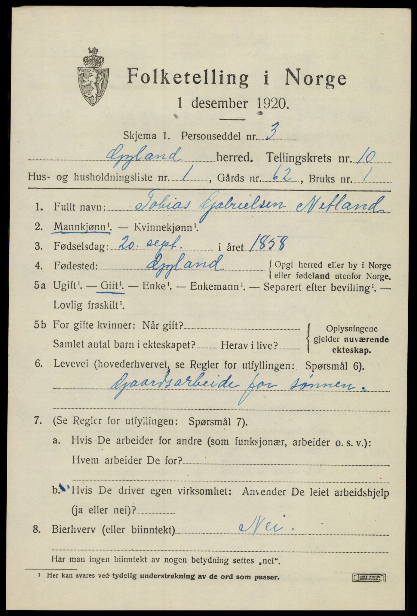 SAK, Folketelling 1920 for 1044 Gyland herred, 1920, s. 2176