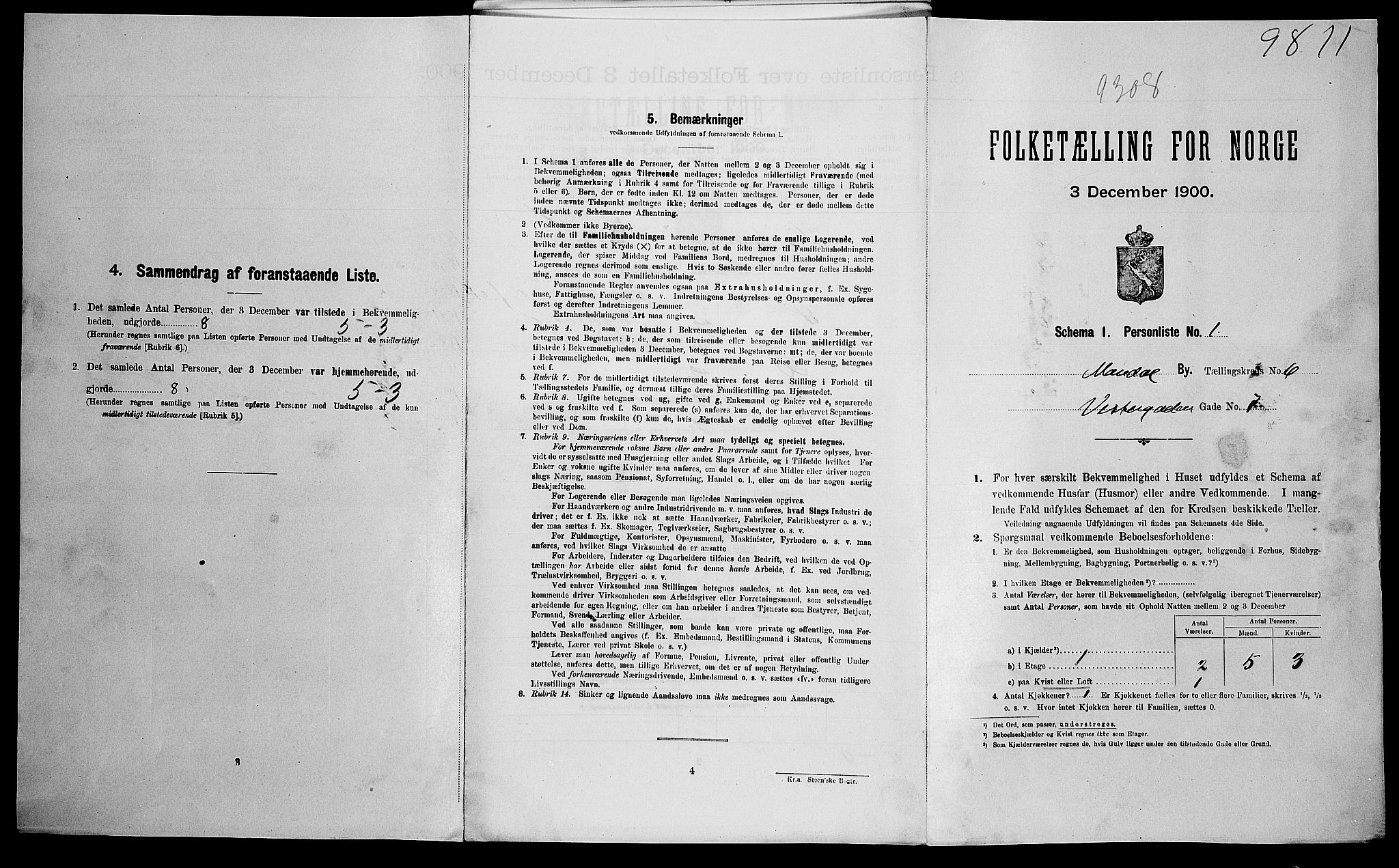 SAK, Folketelling 1900 for 1002 Mandal ladested, 1900, s. 3071