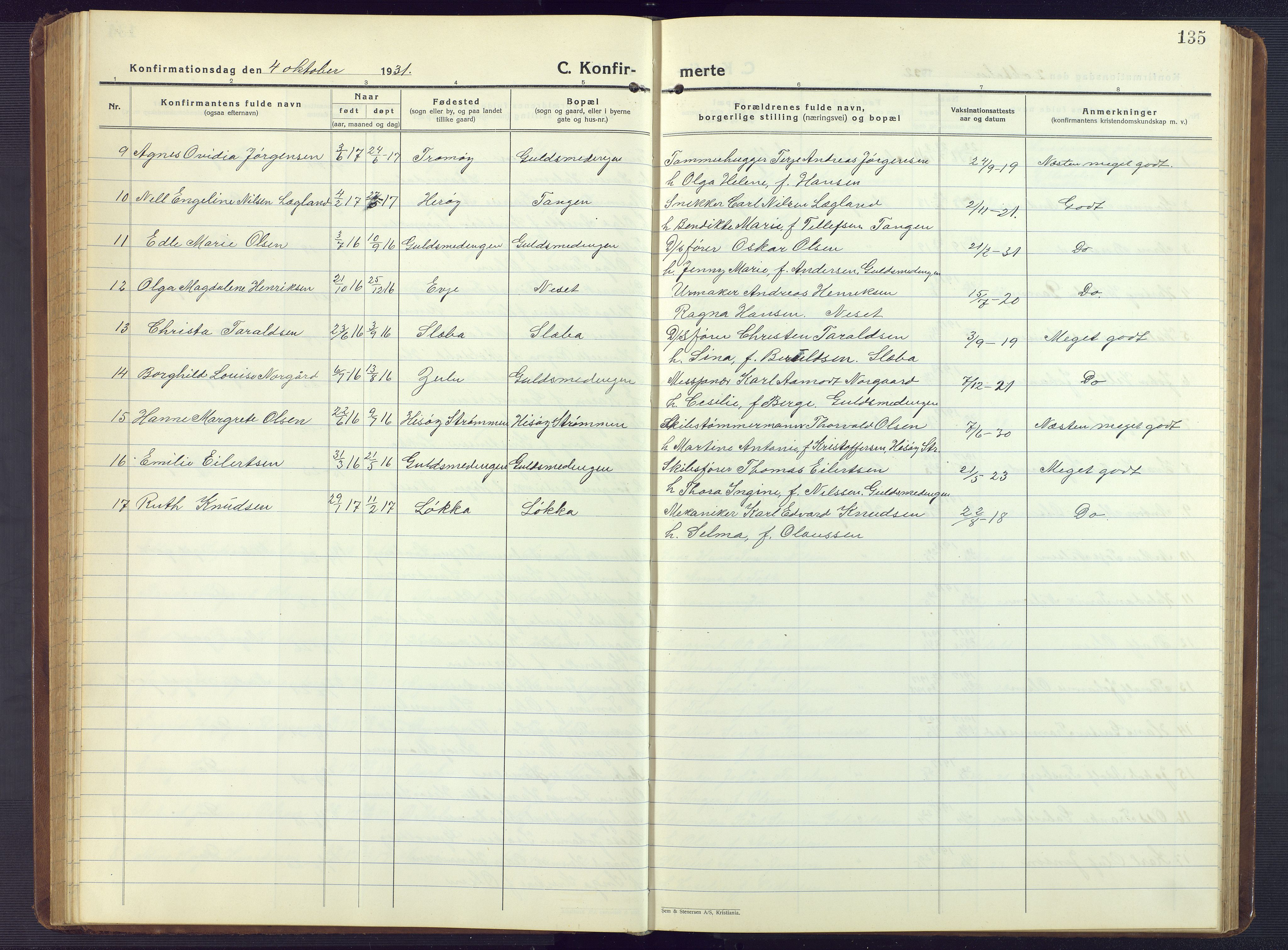 Hisøy sokneprestkontor, AV/SAK-1111-0020/F/Fb/L0005: Klokkerbok nr. B 5, 1924-1946, s. 135