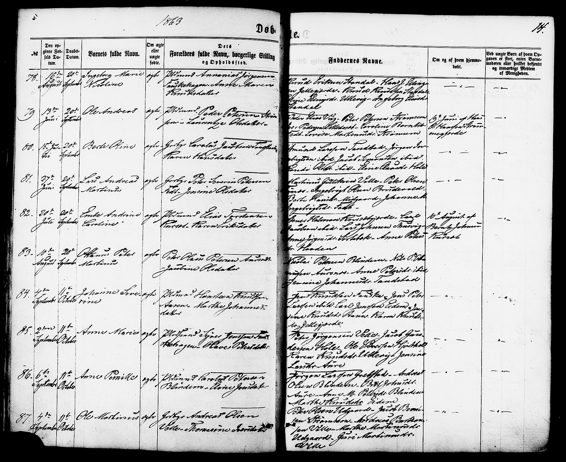 Ministerialprotokoller, klokkerbøker og fødselsregistre - Møre og Romsdal, AV/SAT-A-1454/522/L0314: Ministerialbok nr. 522A09, 1863-1877, s. 14