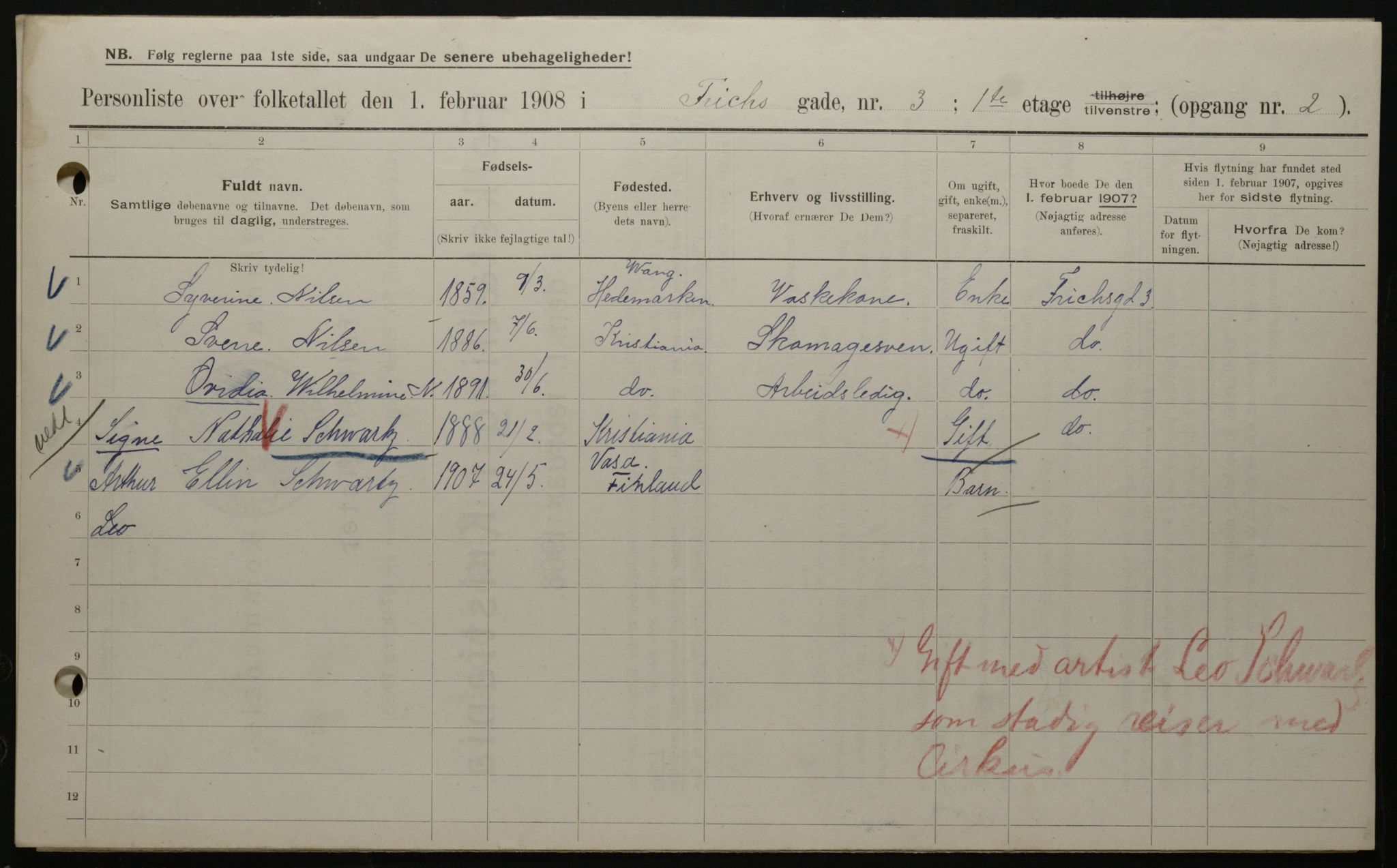 OBA, Kommunal folketelling 1.2.1908 for Kristiania kjøpstad, 1908, s. 24199