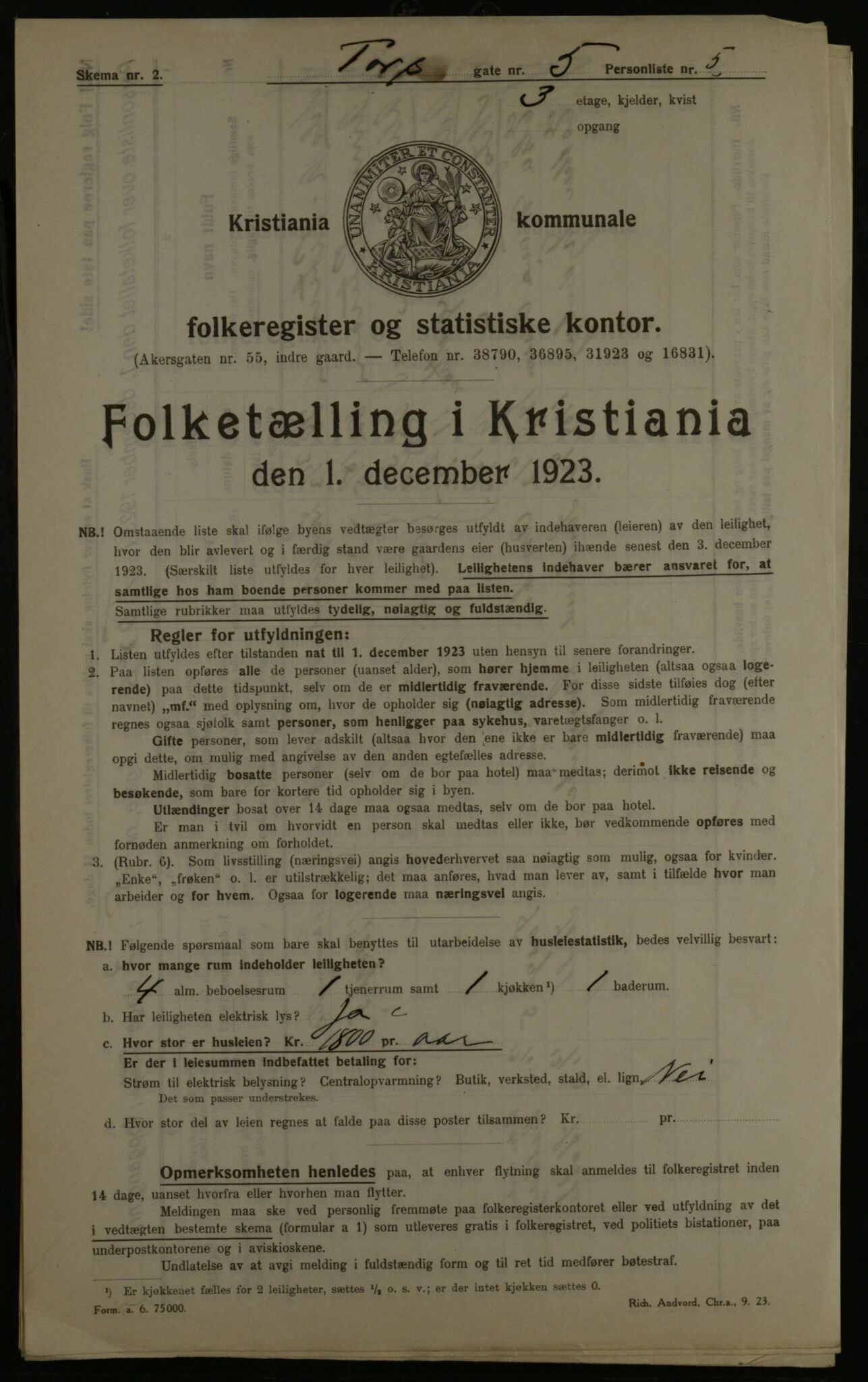 OBA, Kommunal folketelling 1.12.1923 for Kristiania, 1923, s. 126156