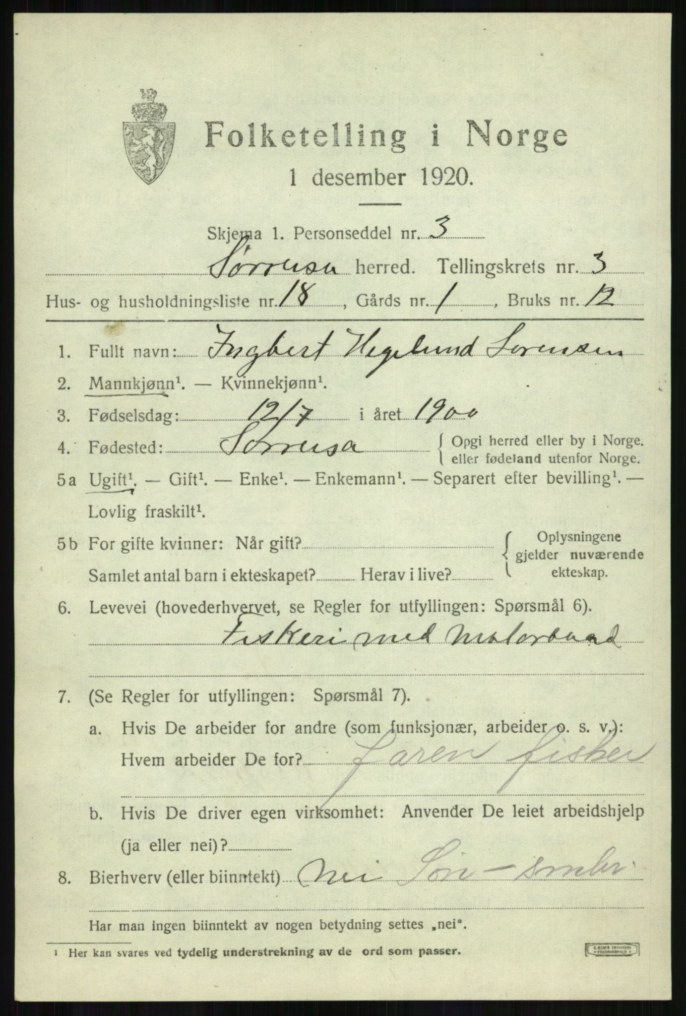 SATØ, Folketelling 1920 for 1925 Sørreisa herred, 1920, s. 1439