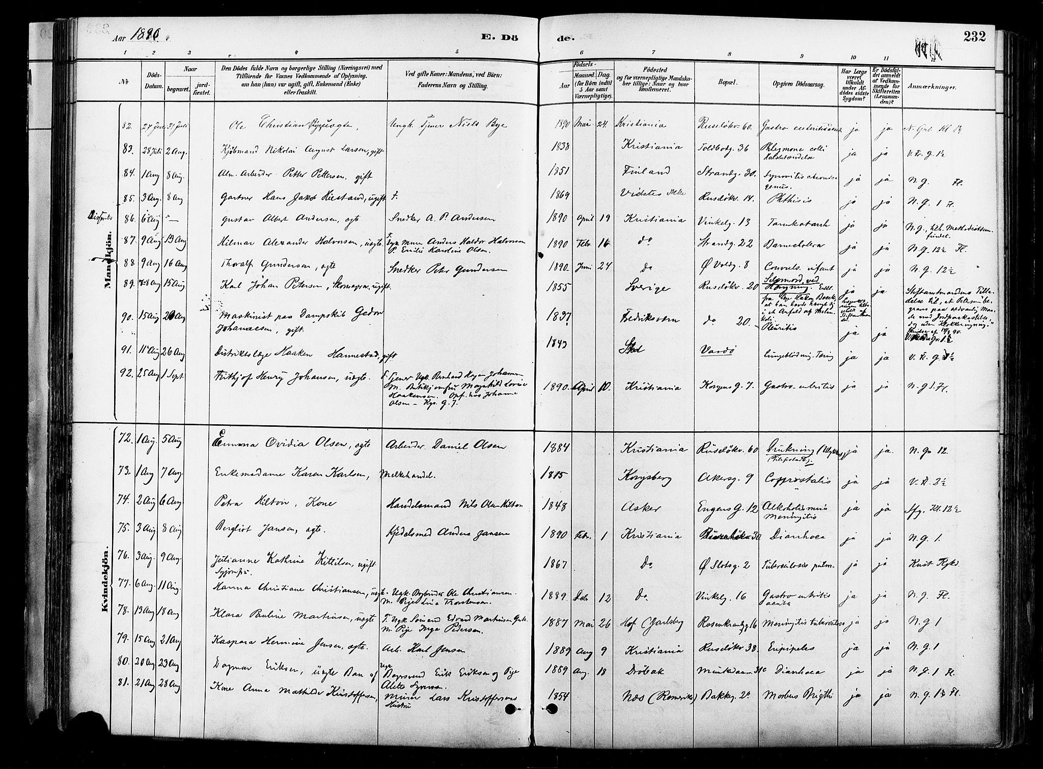 Johannes prestekontor Kirkebøker, AV/SAO-A-10852/F/Fa/L0004: Ministerialbok nr. 4, 1883-1907, s. 232