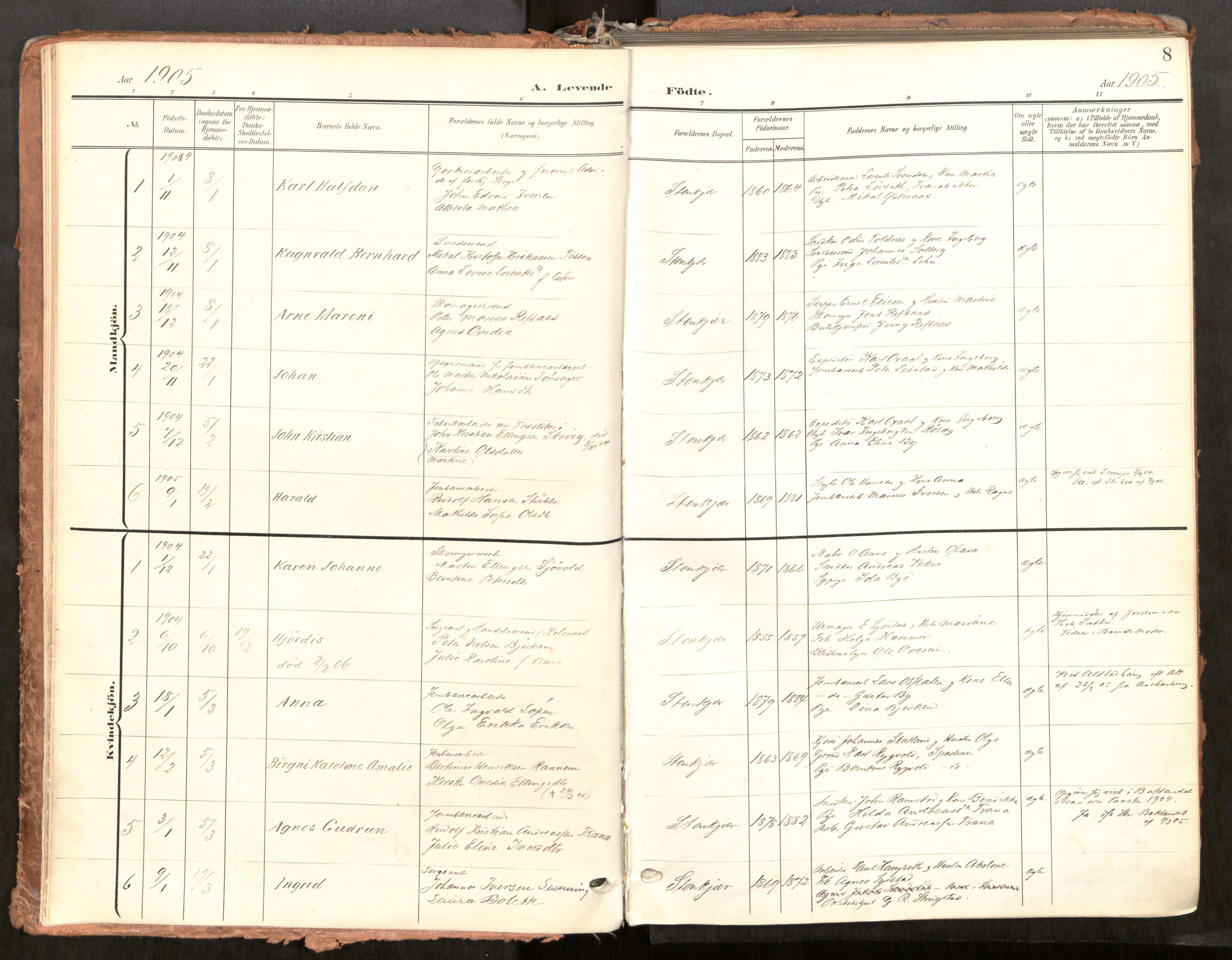 Steinkjer sokneprestkontor, SAT/A-1541/01/H/Ha/Haa/L0001: Ministerialbok nr. 1, 1904-1912, s. 8