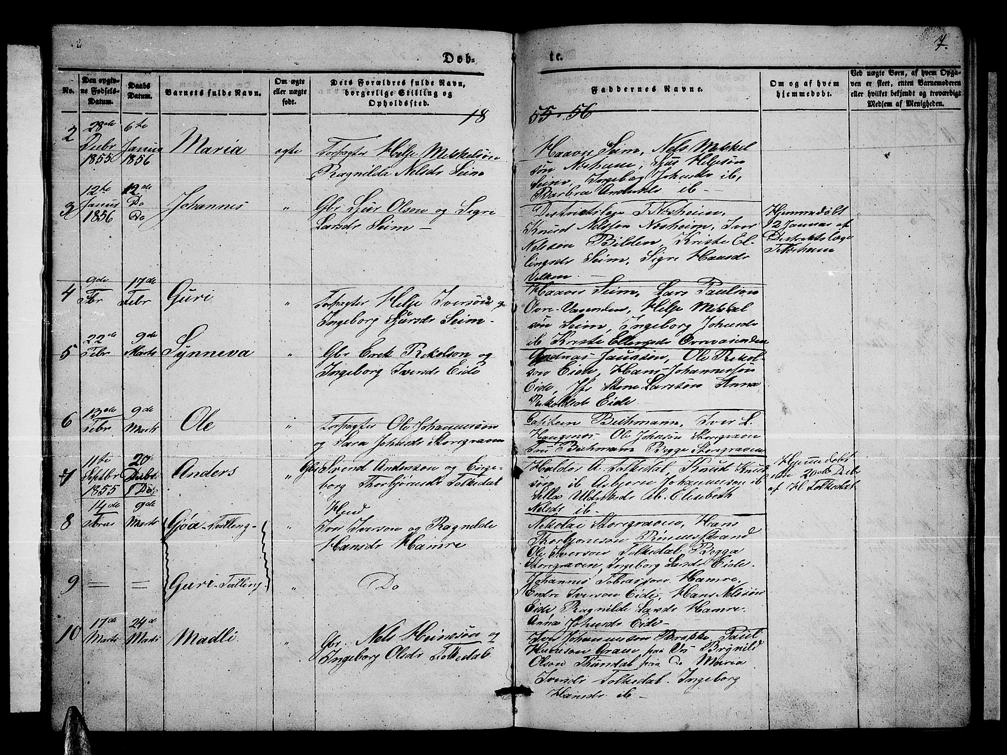 Ulvik sokneprestembete, AV/SAB-A-78801/H/Hab: Klokkerbok nr. B 1, 1855-1868, s. 7