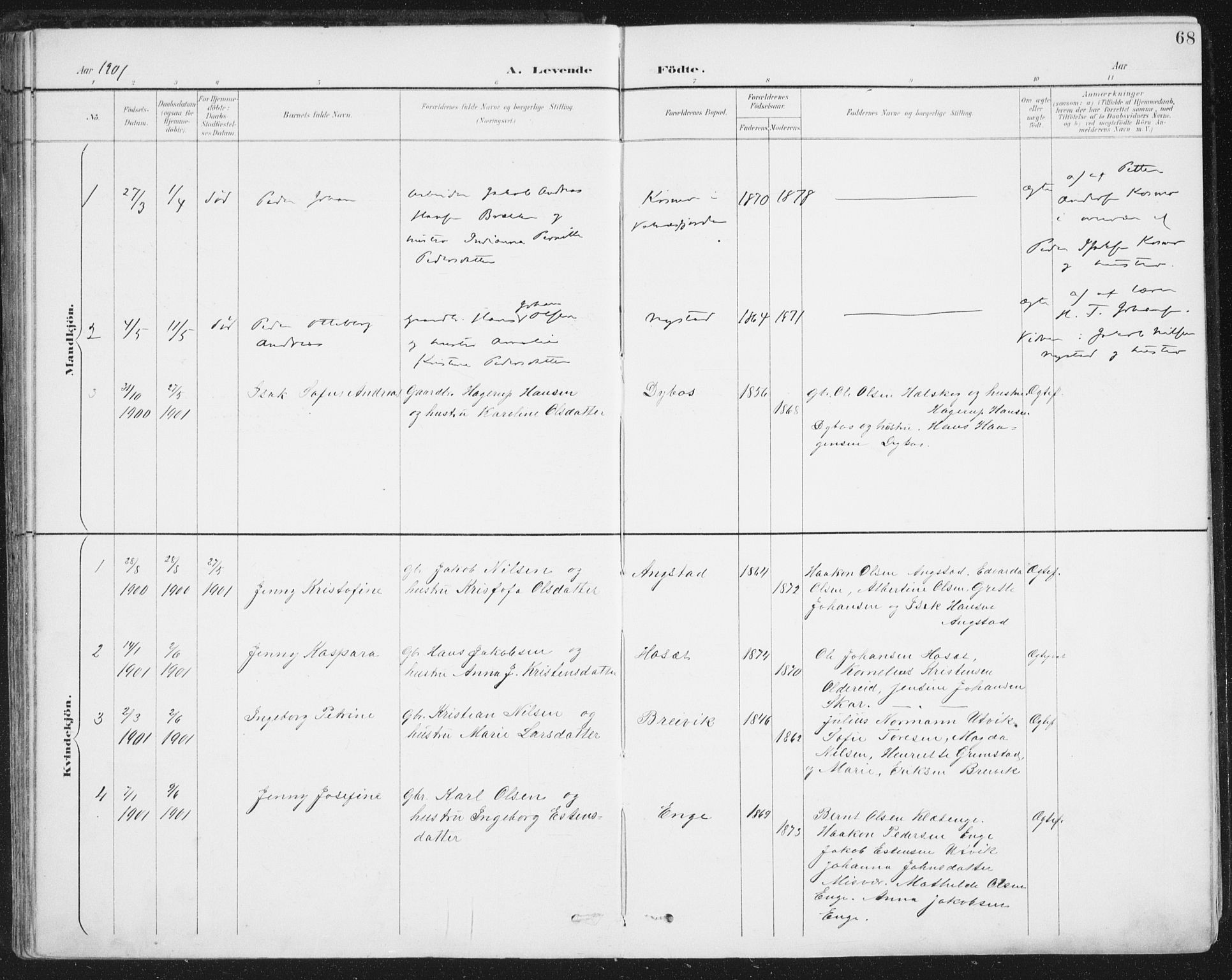 Ministerialprotokoller, klokkerbøker og fødselsregistre - Nordland, SAT/A-1459/852/L0741: Ministerialbok nr. 852A11, 1894-1917, s. 68