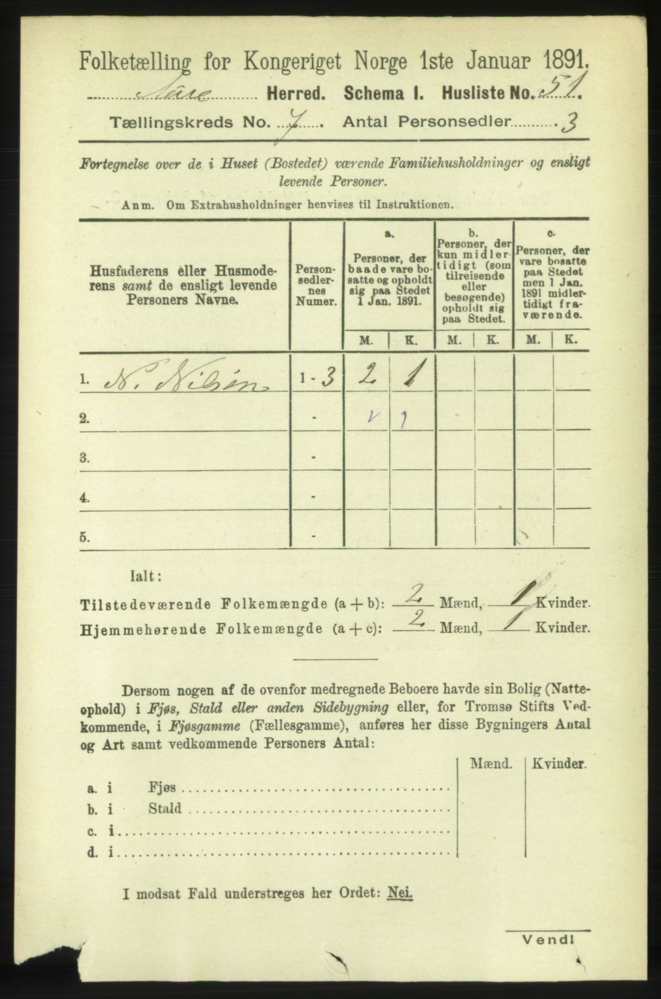 RA, Folketelling 1891 for 1569 Aure herred, 1891, s. 3833