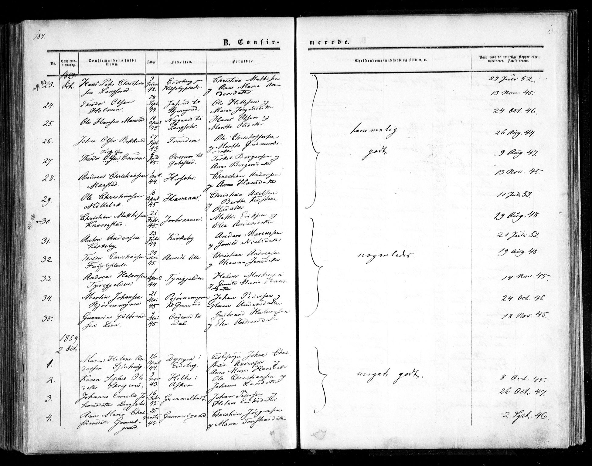 Trøgstad prestekontor Kirkebøker, SAO/A-10925/F/Fa/L0008.a: Ministerialbok nr. I 8A, 1855-1864, s. 184
