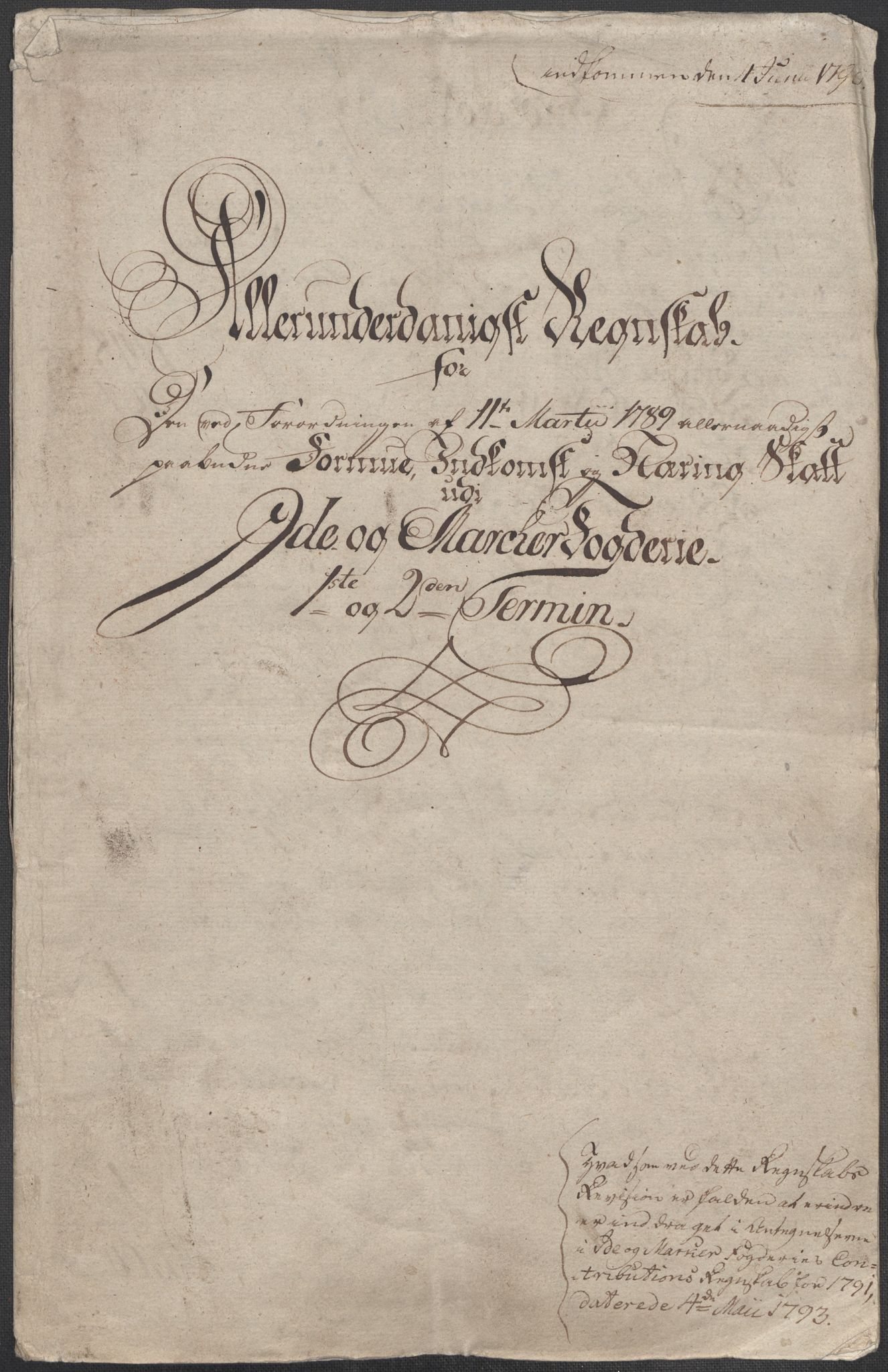 Rentekammeret inntil 1814, Reviderte regnskaper, Mindre regnskaper, AV/RA-EA-4068/Rf/Rfe/L0015: Holmestrand, Idd og Marker fogderi, 1789, s. 179