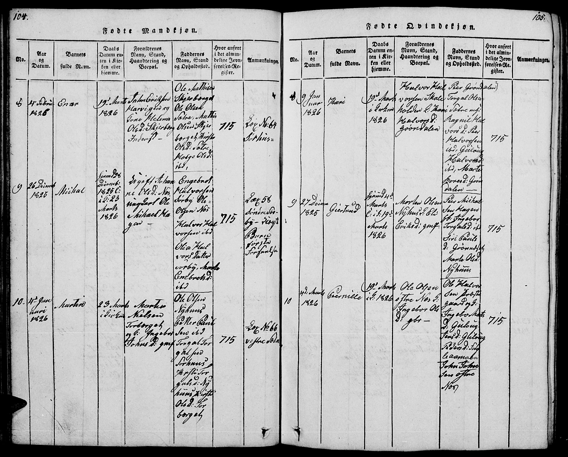 Trysil prestekontor, AV/SAH-PREST-046/H/Ha/Hab/L0004: Klokkerbok nr. 4, 1814-1841, s. 104-105