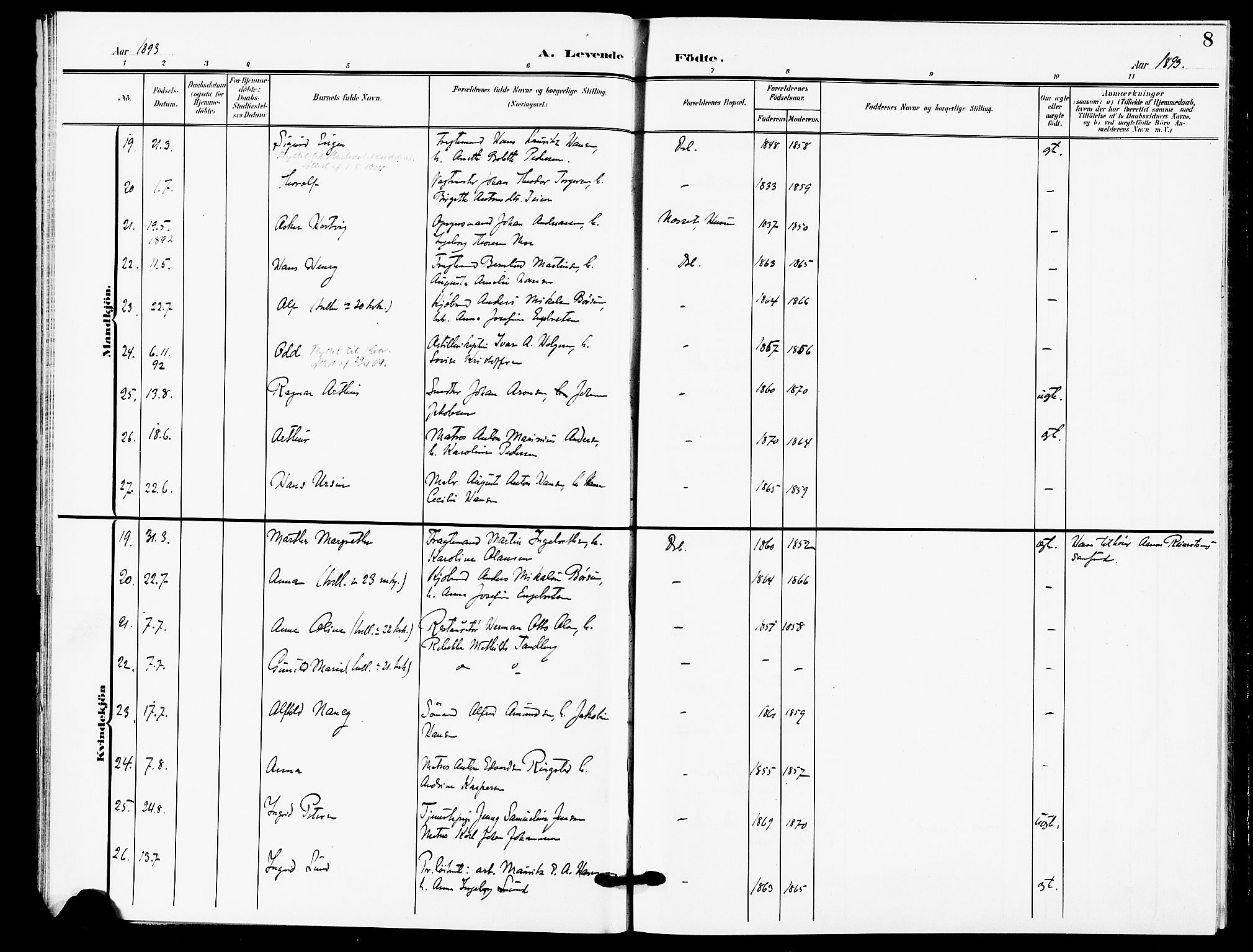 Drøbak prestekontor Kirkebøker, AV/SAO-A-10142a/F/Fb/L0002: Ministerialbok nr. II 2, 1891-1896, s. 8