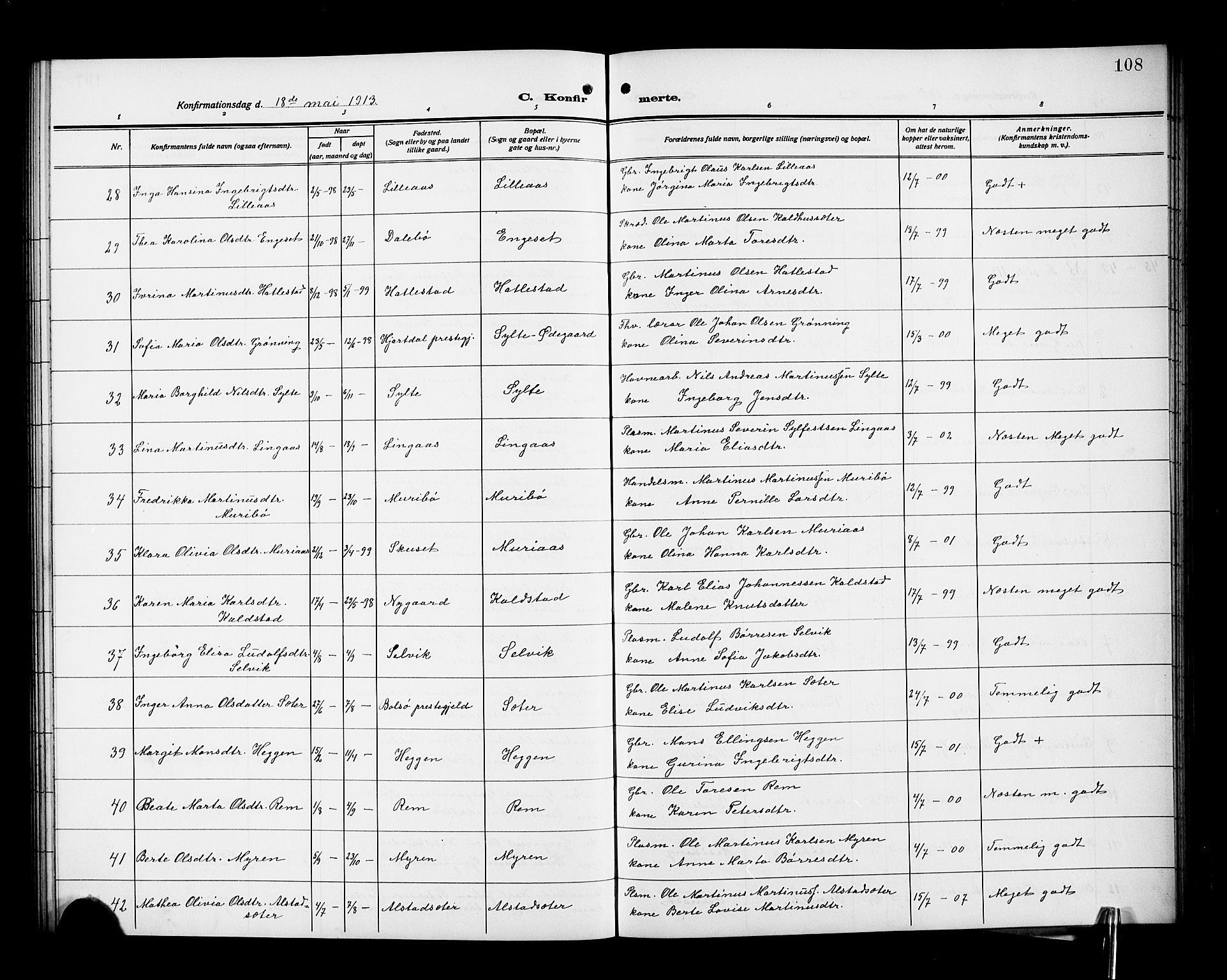 Ministerialprotokoller, klokkerbøker og fødselsregistre - Møre og Romsdal, AV/SAT-A-1454/519/L0265: Klokkerbok nr. 519C06, 1911-1921, s. 108