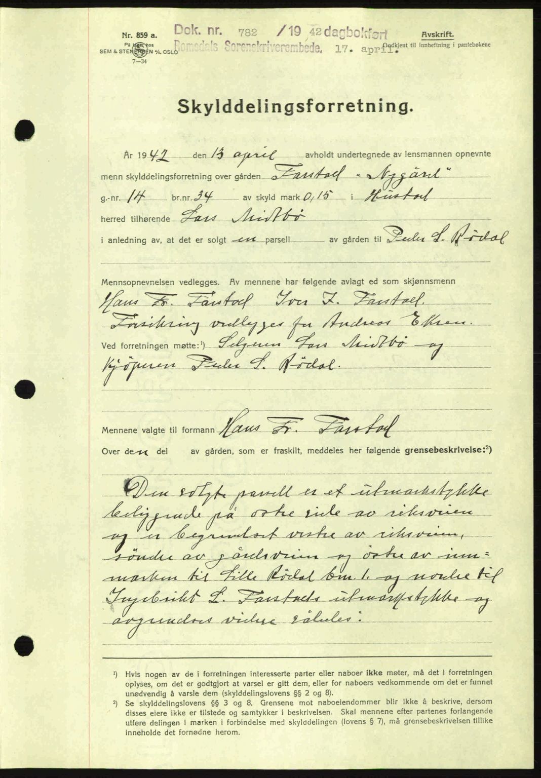 Romsdal sorenskriveri, SAT/A-4149/1/2/2C: Pantebok nr. A12, 1942-1942, Dagboknr: 782/1942