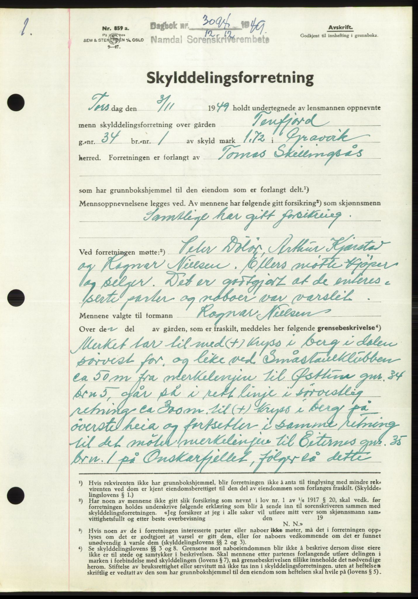 Namdal sorenskriveri, SAT/A-4133/1/2/2C: Pantebok nr. -, 1949-1949, Dagboknr: 3094/1949