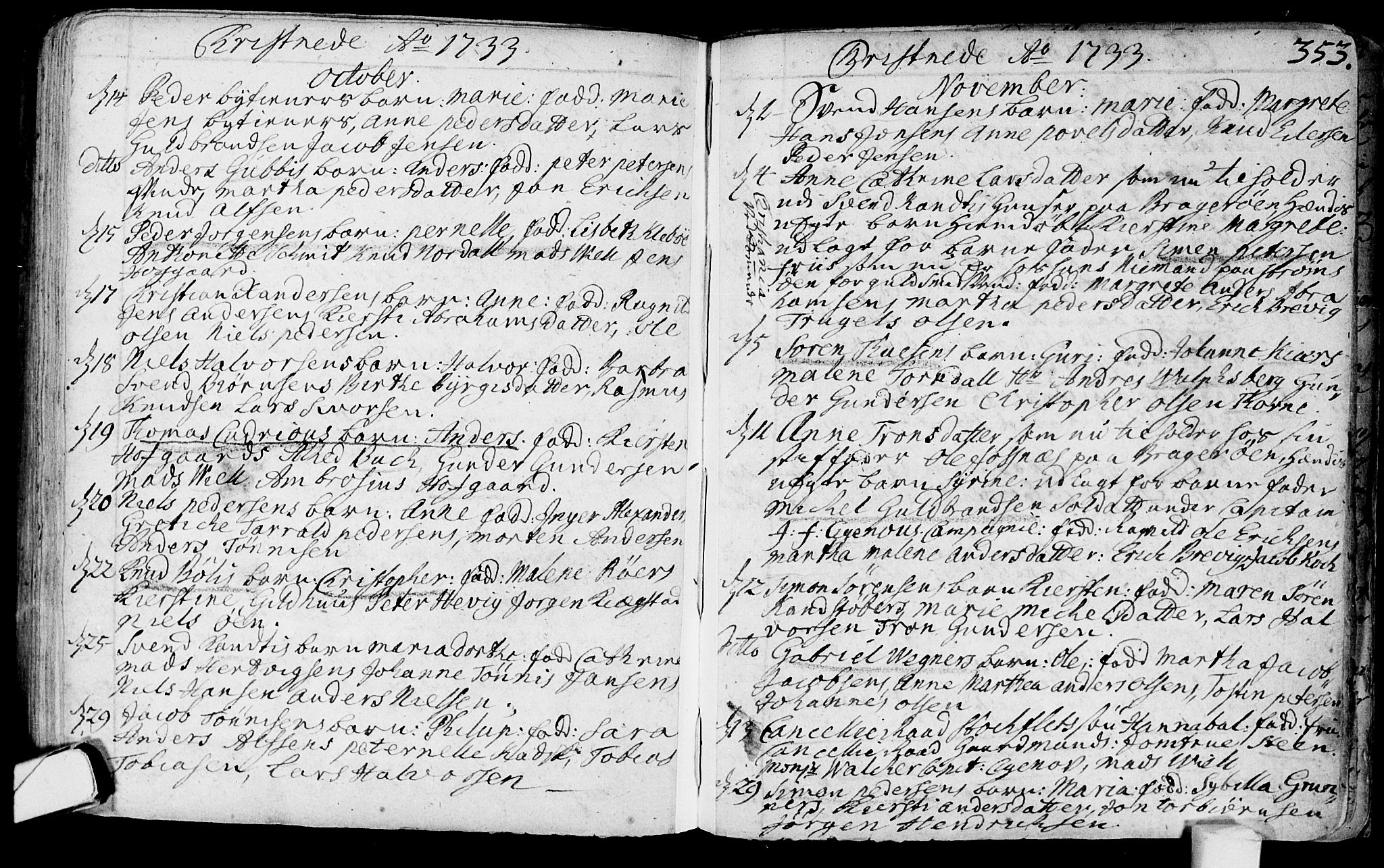 Bragernes kirkebøker, SAKO/A-6/F/Fa/L0003: Ministerialbok nr. I 3, 1706-1734, s. 353
