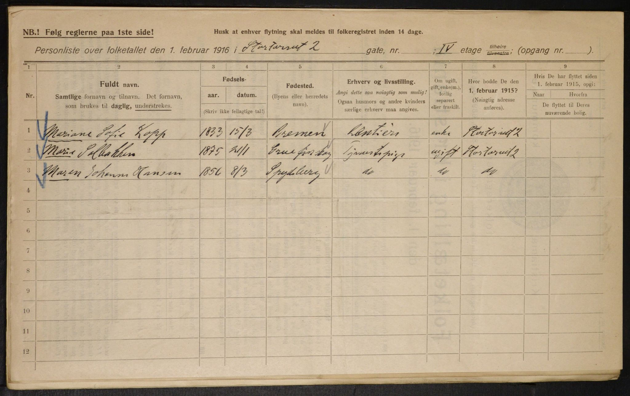 OBA, Kommunal folketelling 1.2.1916 for Kristiania, 1916, s. 106384