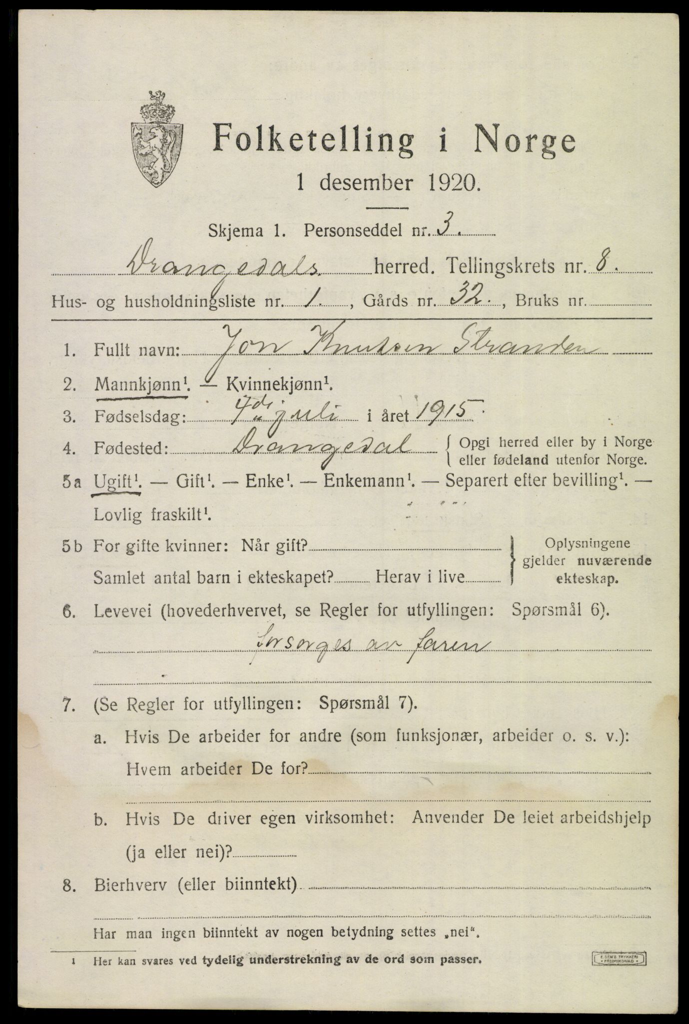 SAKO, Folketelling 1920 for 0817 Drangedal herred, 1920, s. 4933