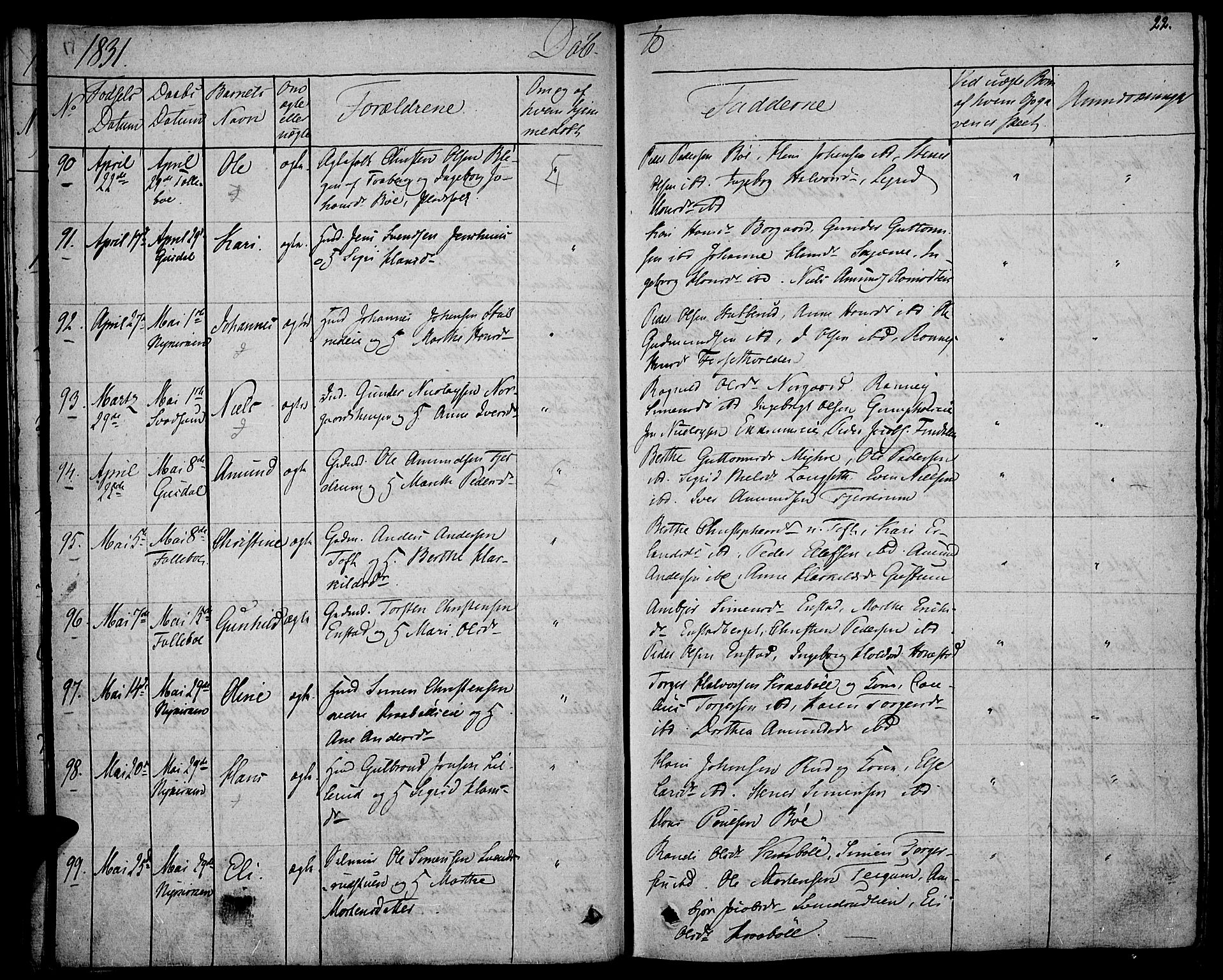 Gausdal prestekontor, AV/SAH-PREST-090/H/Ha/Haa/L0006: Ministerialbok nr. 6, 1830-1839, s. 22