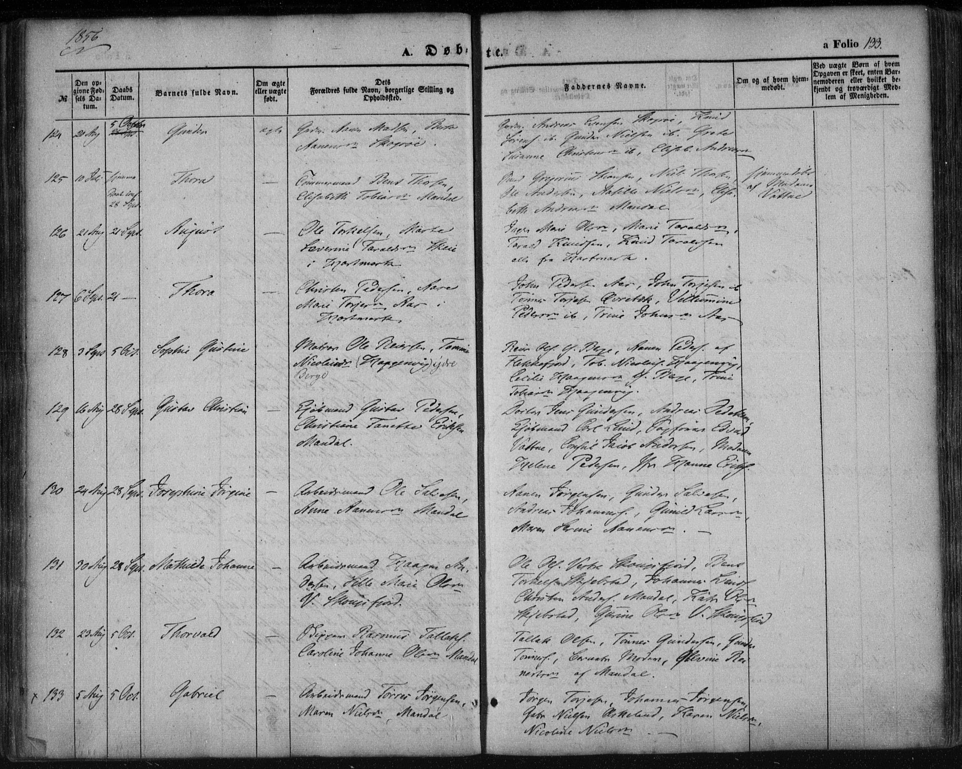 Mandal sokneprestkontor, AV/SAK-1111-0030/F/Fa/Faa/L0013: Ministerialbok nr. A 13, 1847-1859, s. 133