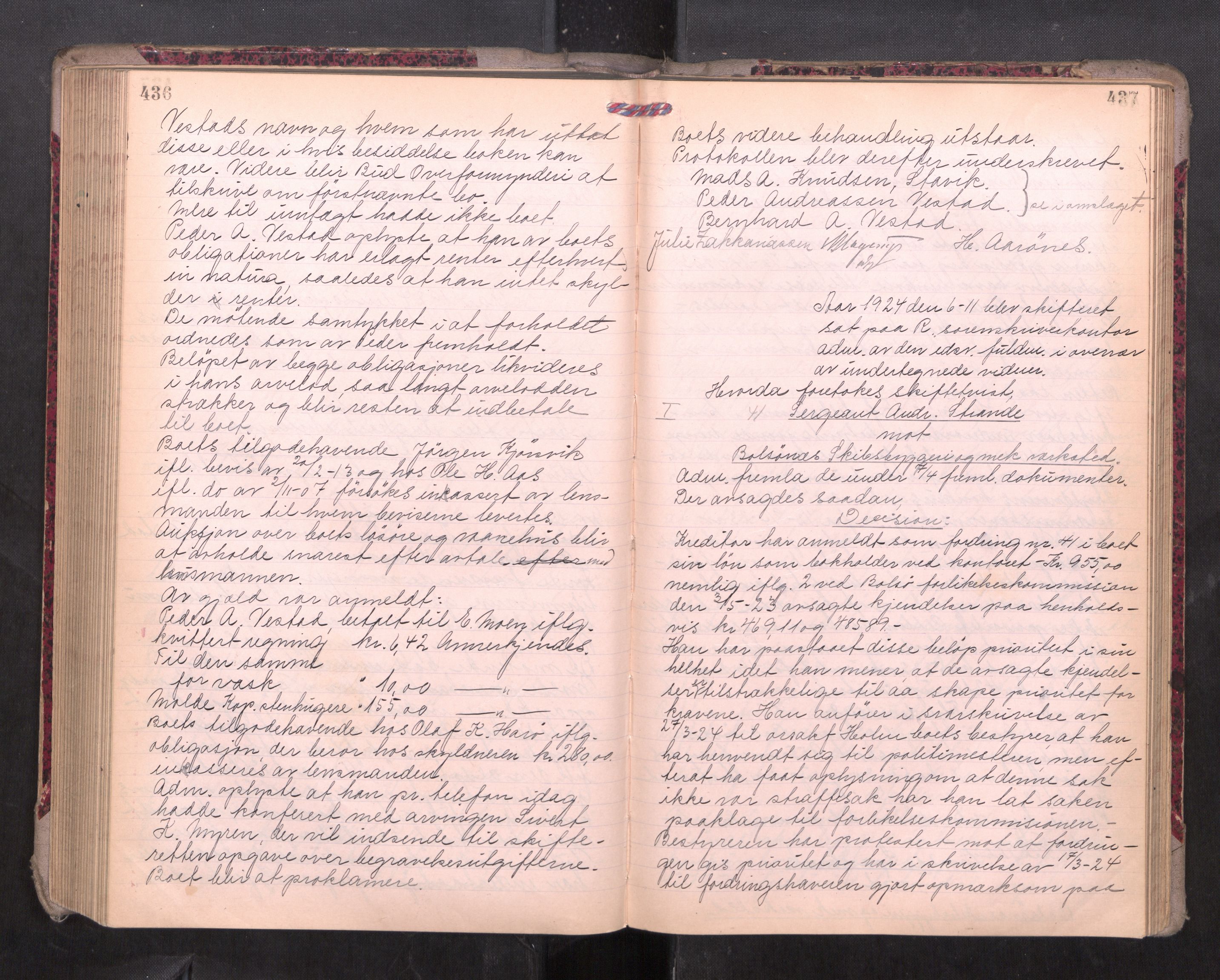 Romsdal sorenskriveri, AV/SAT-A-4149/1/3/3B/L0010: Skiftebehandlingsprotokoll, 1923-1925, s. 436-437
