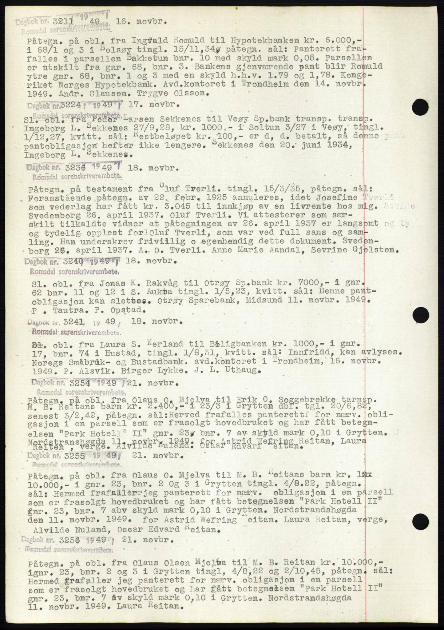 Romsdal sorenskriveri, SAT/A-4149/1/2/2C: Pantebok nr. C2, 1949-1951, Dagboknr: 3211/1949
