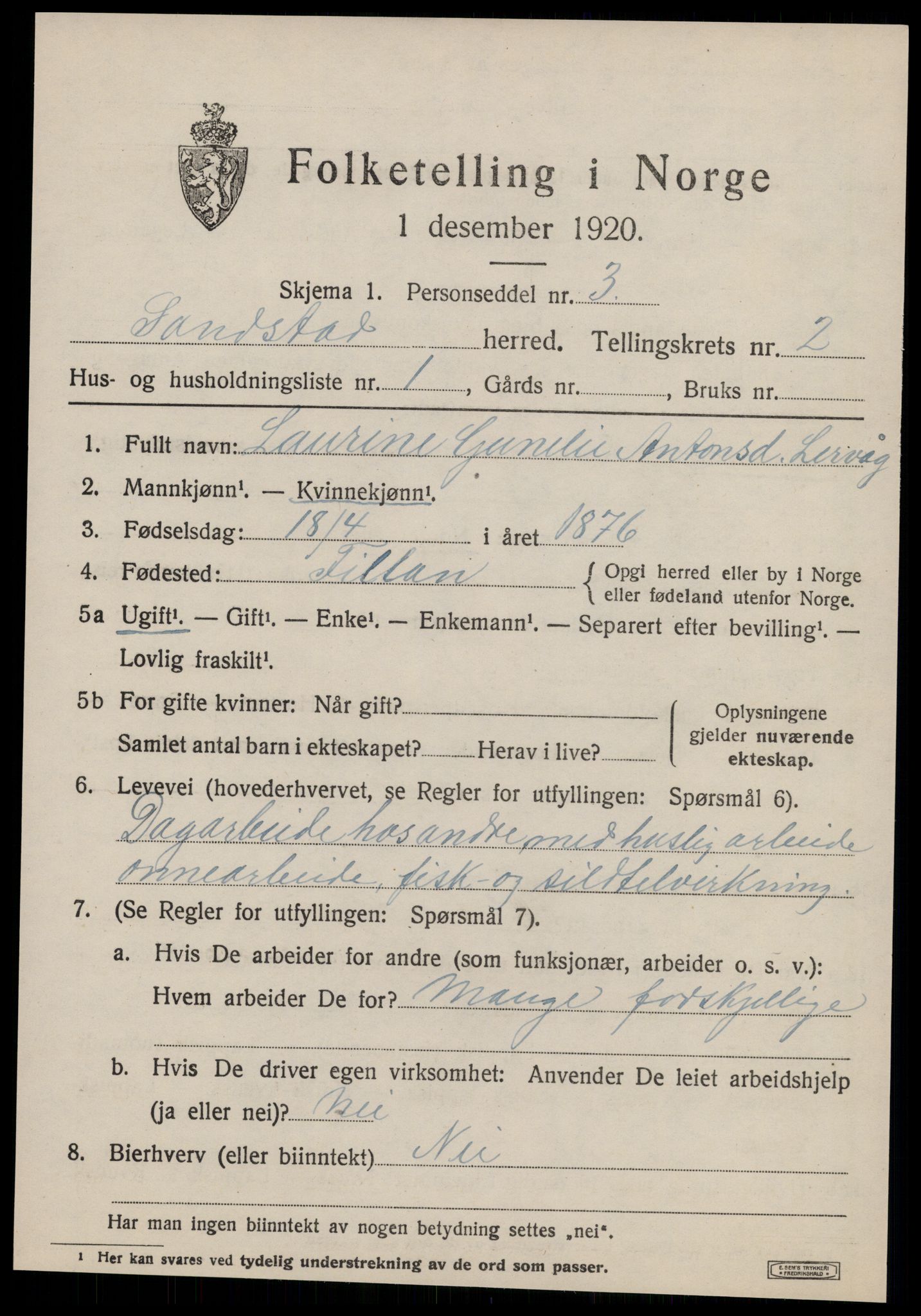SAT, Folketelling 1920 for 1615 Sandstad herred, 1920, s. 653