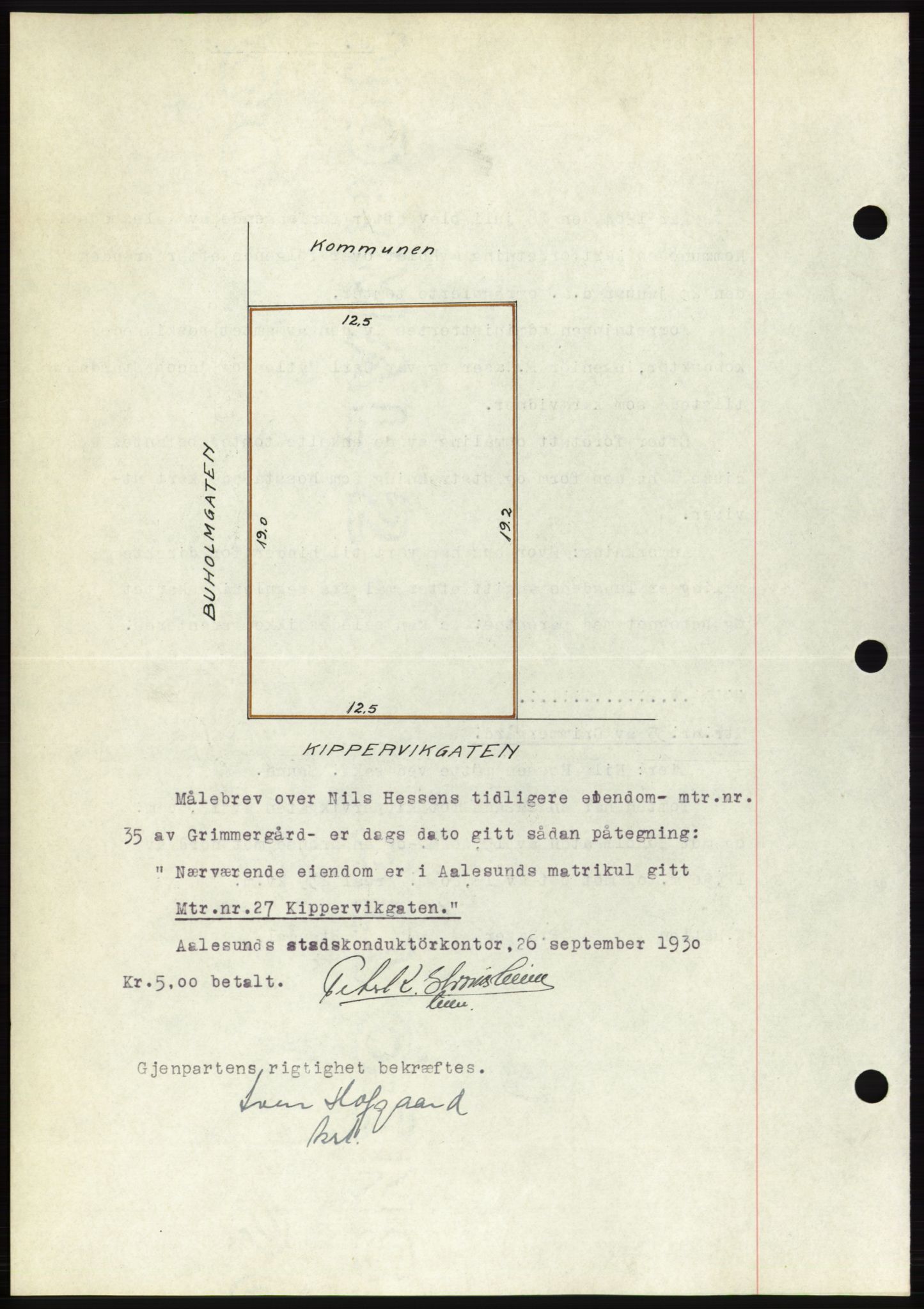 Ålesund byfogd, AV/SAT-A-4384: Pantebok nr. 26, 1930-1930, Tingl.dato: 30.09.1930