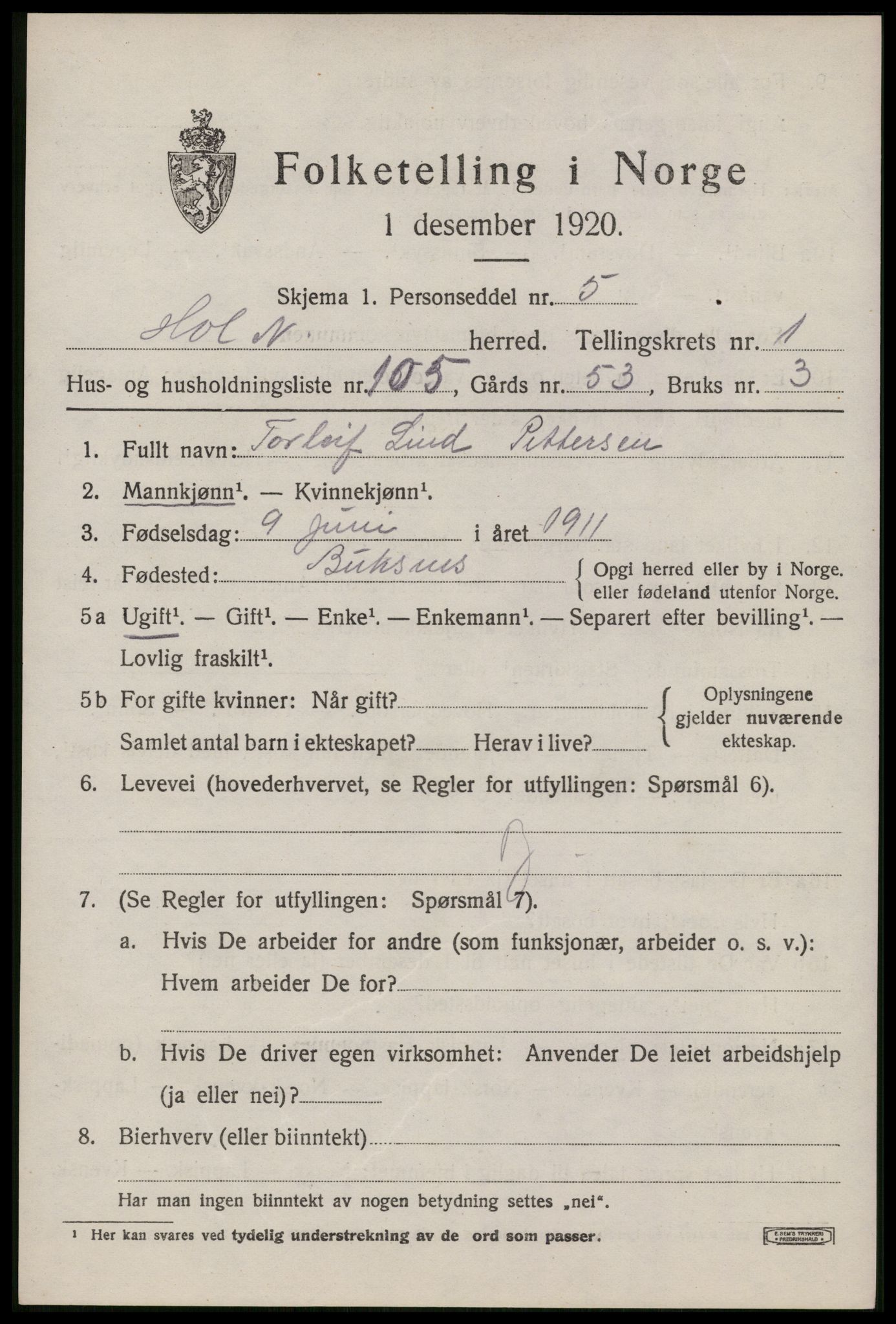 SAT, Folketelling 1920 for 1861 Hol herred, 1920, s. 1781