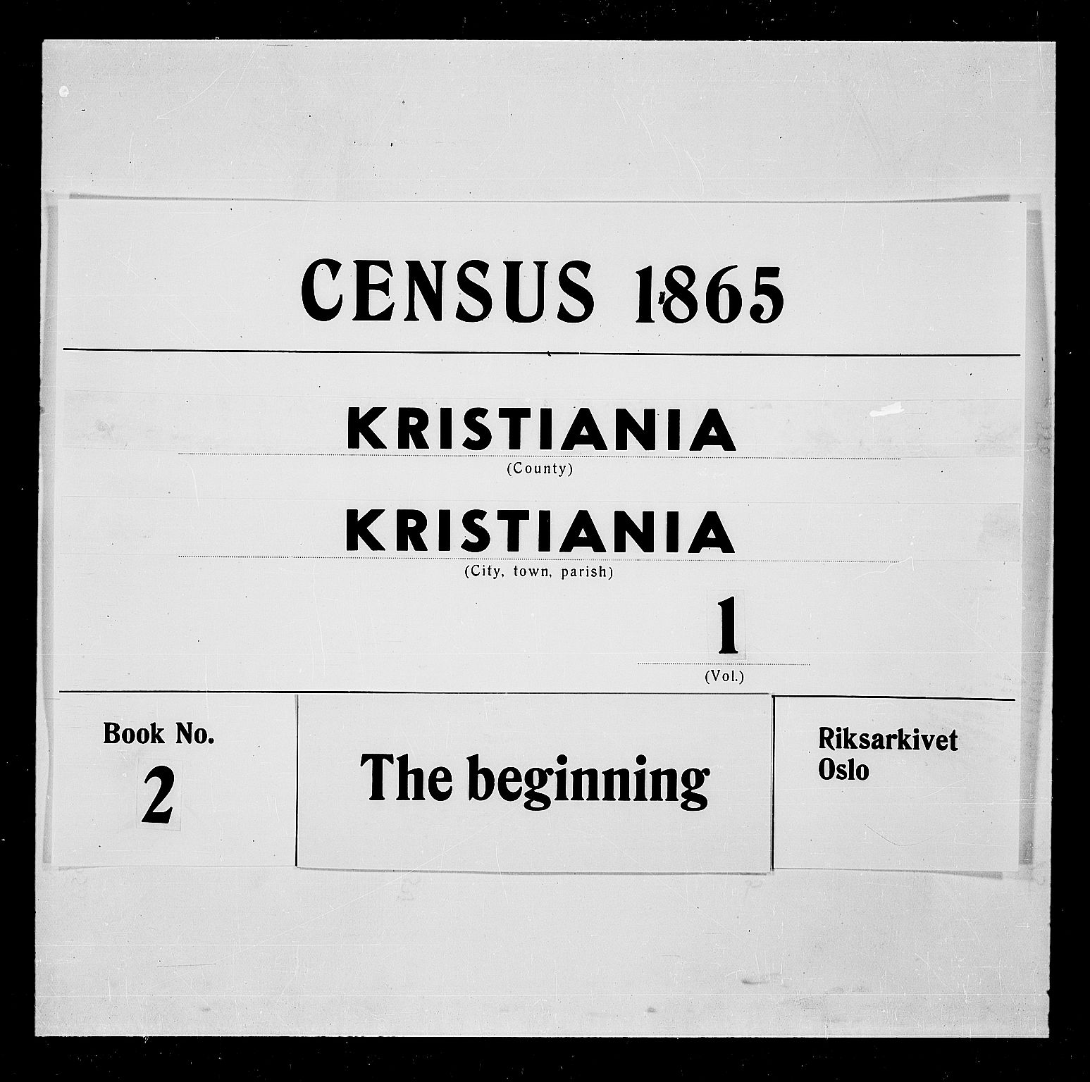 RA, Folketelling 1865 for 0301 Kristiania kjøpstad, 1865, s. 1