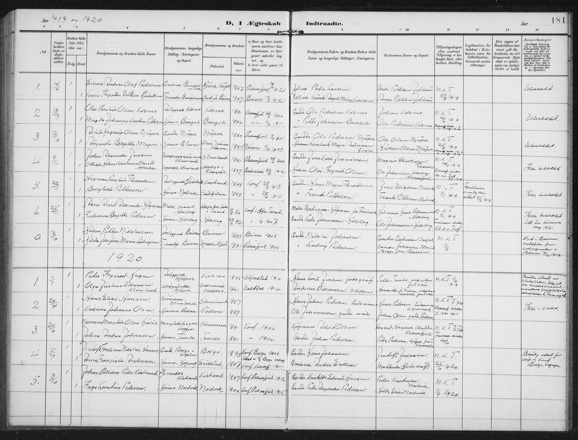 Ministerialprotokoller, klokkerbøker og fødselsregistre - Nordland, AV/SAT-A-1459/851/L0726: Klokkerbok nr. 851C01, 1902-1924, s. 181