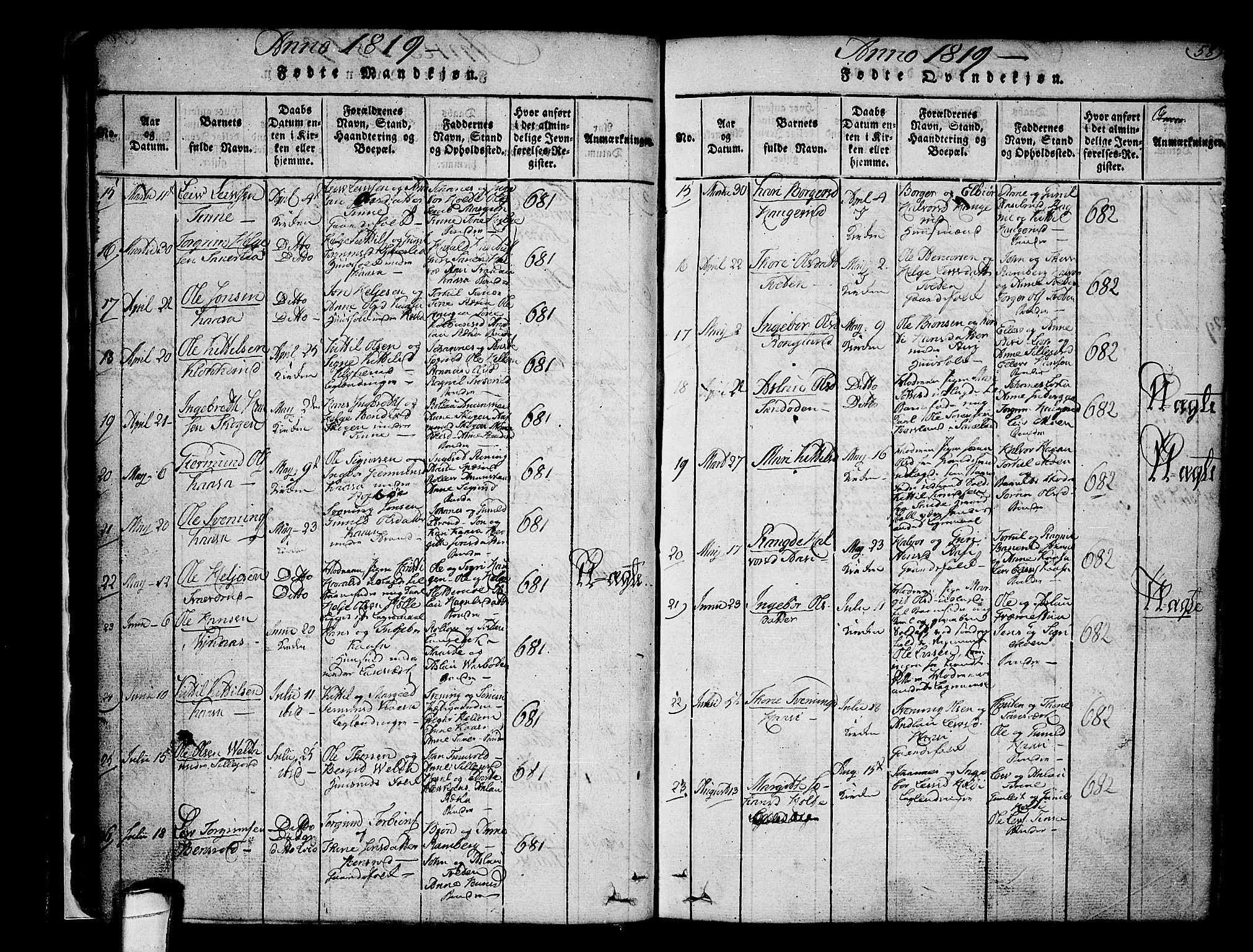 Heddal kirkebøker, SAKO/A-268/F/Fa/L0005: Ministerialbok nr. I 5, 1814-1837, s. 57-58