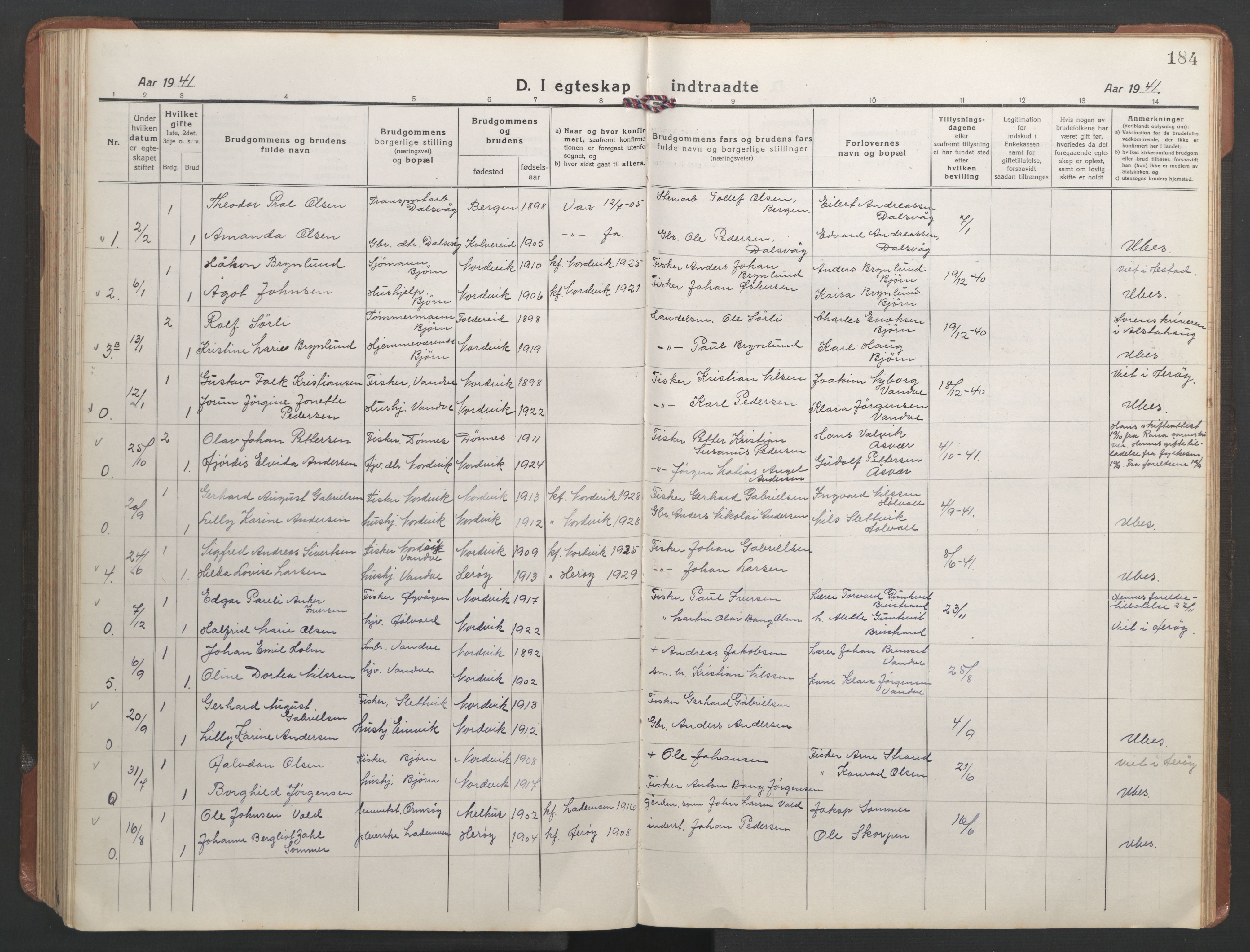 Ministerialprotokoller, klokkerbøker og fødselsregistre - Nordland, AV/SAT-A-1459/836/L0539: Klokkerbok nr. 836C03, 1917-1949, s. 184