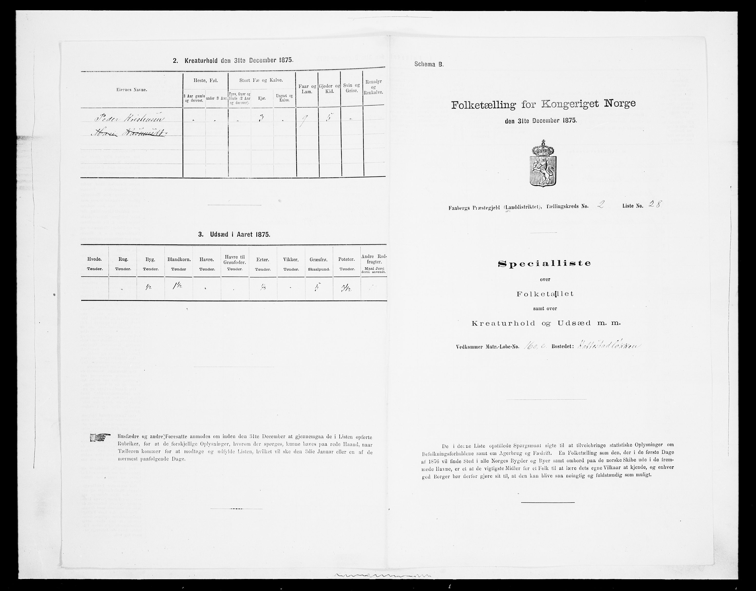 SAH, Folketelling 1875 for 0524L Fåberg prestegjeld, Fåberg sokn og Lillehammer landsokn, 1875, s. 332