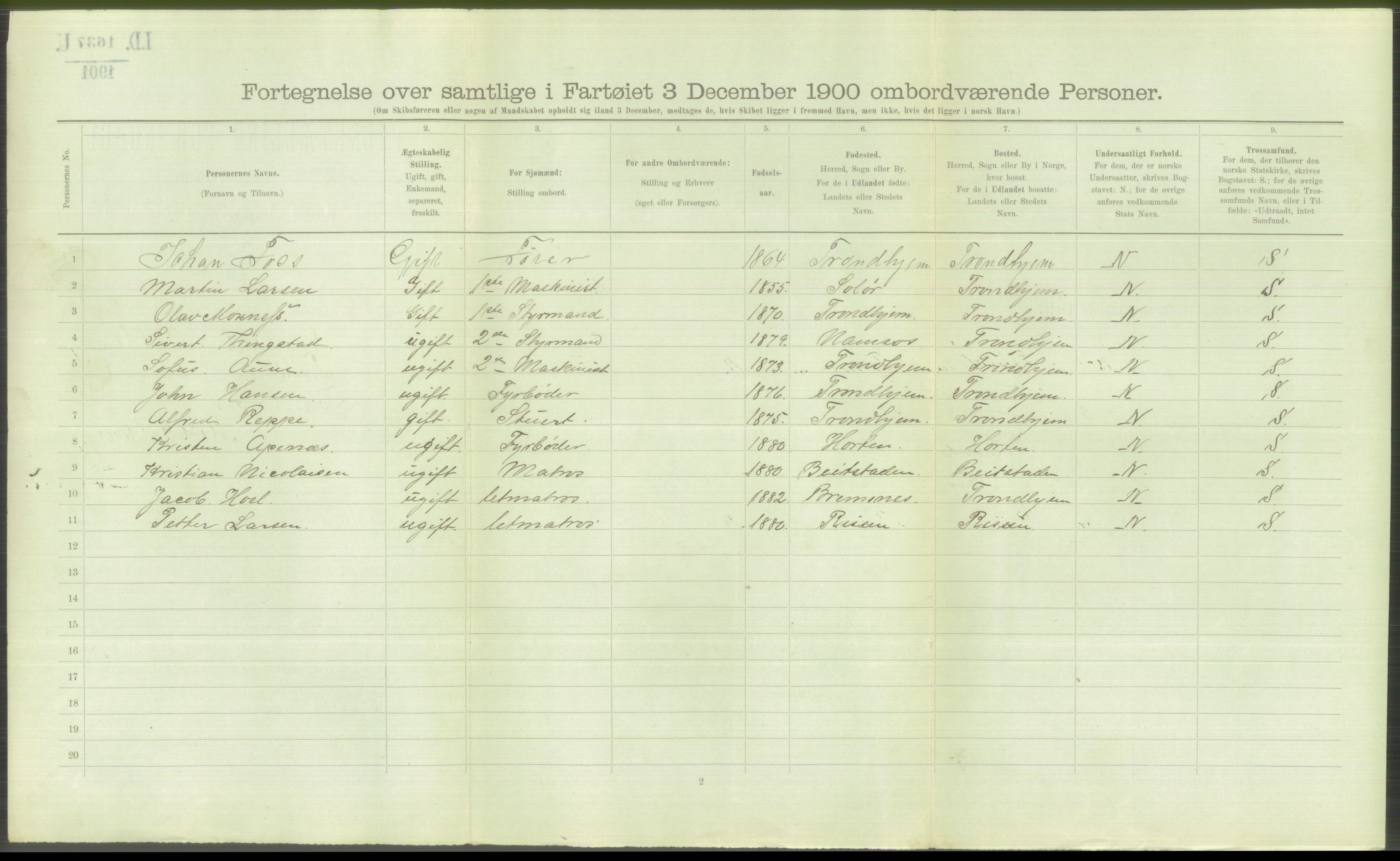 RA, Folketelling 1900 - skipslister med personlister for skip i norske havner, utenlandske havner og til havs, 1900, s. 3754