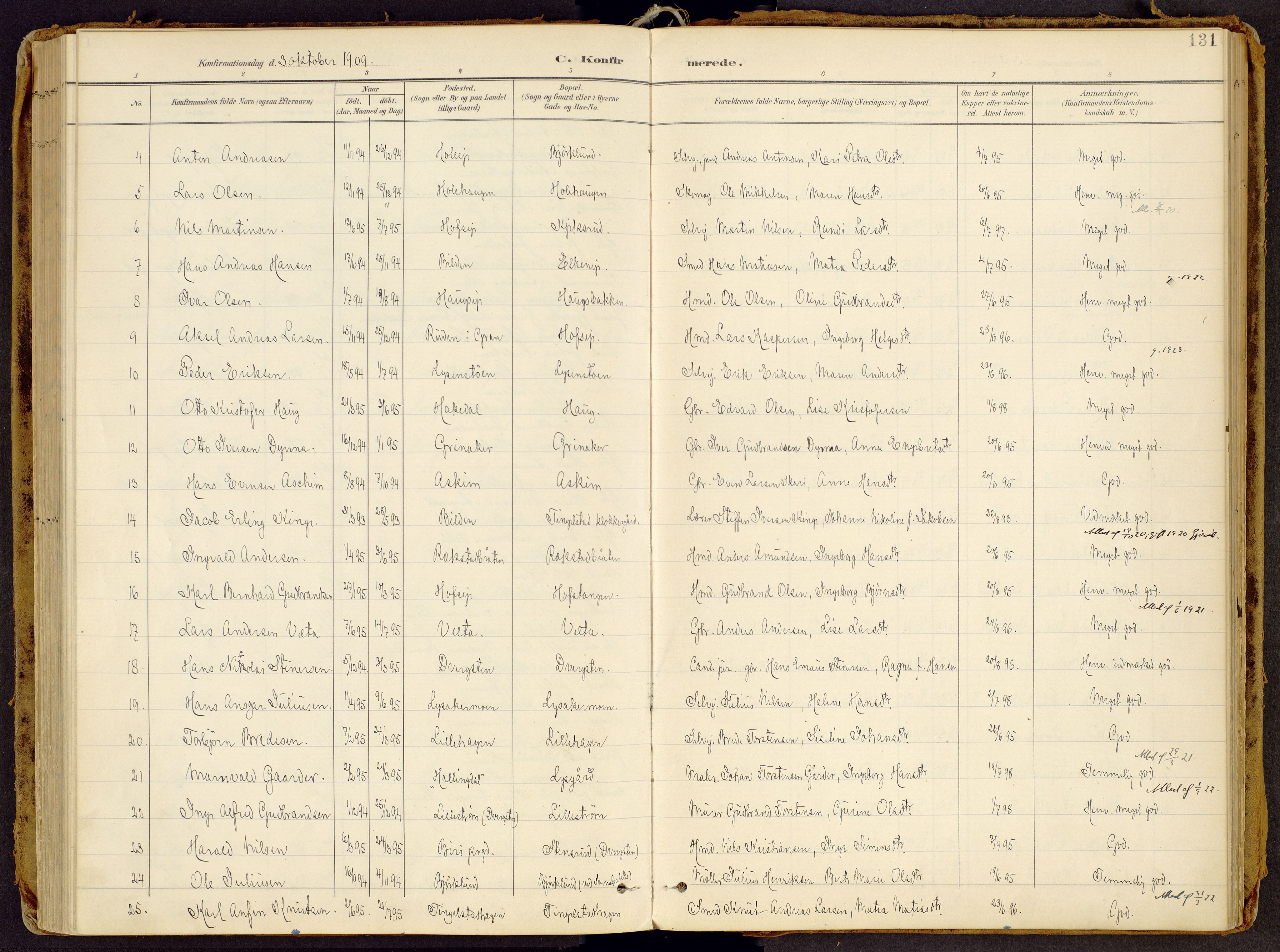 Brandbu prestekontor, SAH/PREST-114/H/Ha/Haa/L0002: Ministerialbok nr. 2, 1899-1914, s. 131