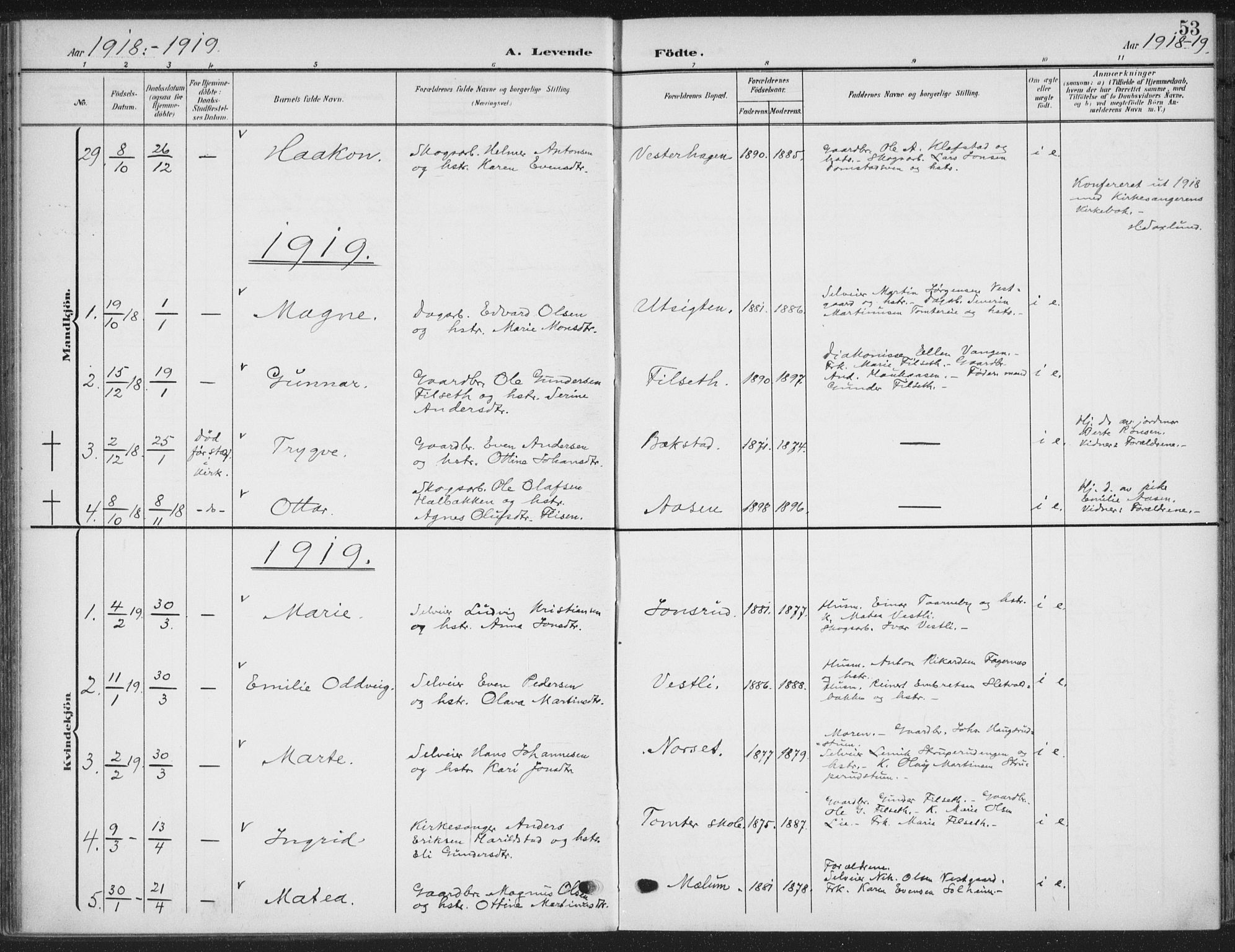 Romedal prestekontor, AV/SAH-PREST-004/K/L0009: Ministerialbok nr. 9, 1906-1929, s. 53