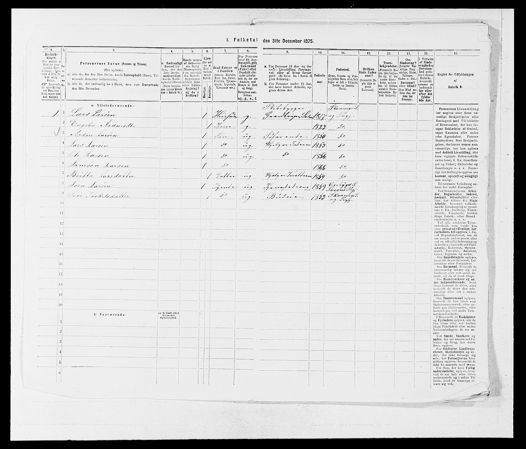 SAB, Folketelling 1875 for 1212P Skånevik prestegjeld, 1875, s. 1093