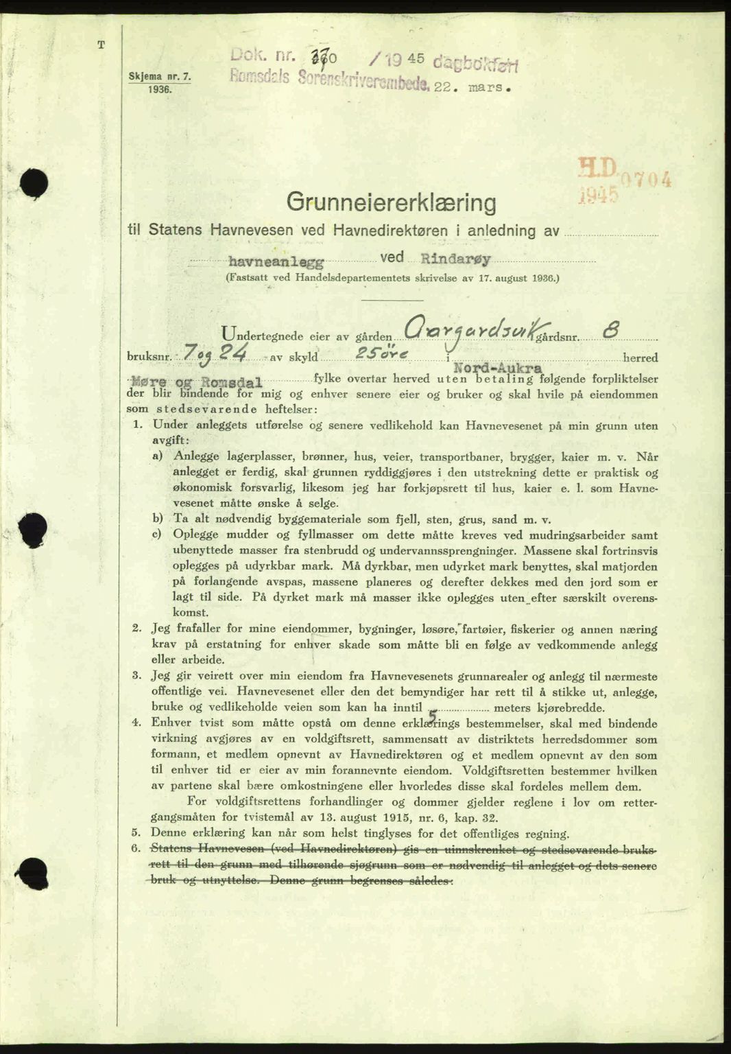 Romsdal sorenskriveri, SAT/A-4149/1/2/2C: Pantebok nr. A17, 1944-1945, Dagboknr: 370/1945