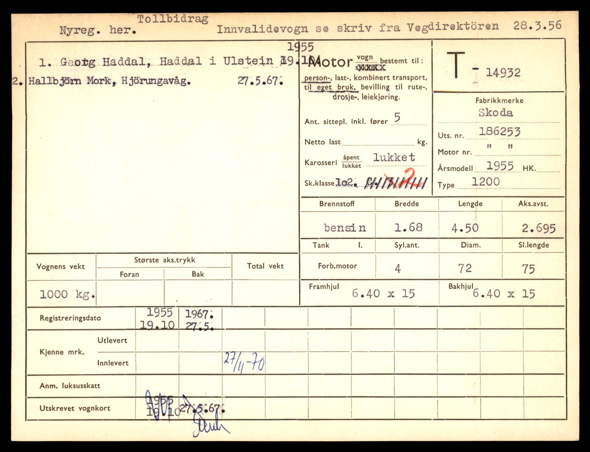 Møre og Romsdal vegkontor - Ålesund trafikkstasjon, AV/SAT-A-4099/F/Fe/L0049: Registreringskort for kjøretøy T 14864 - T 18613, 1927-1998, s. 1581