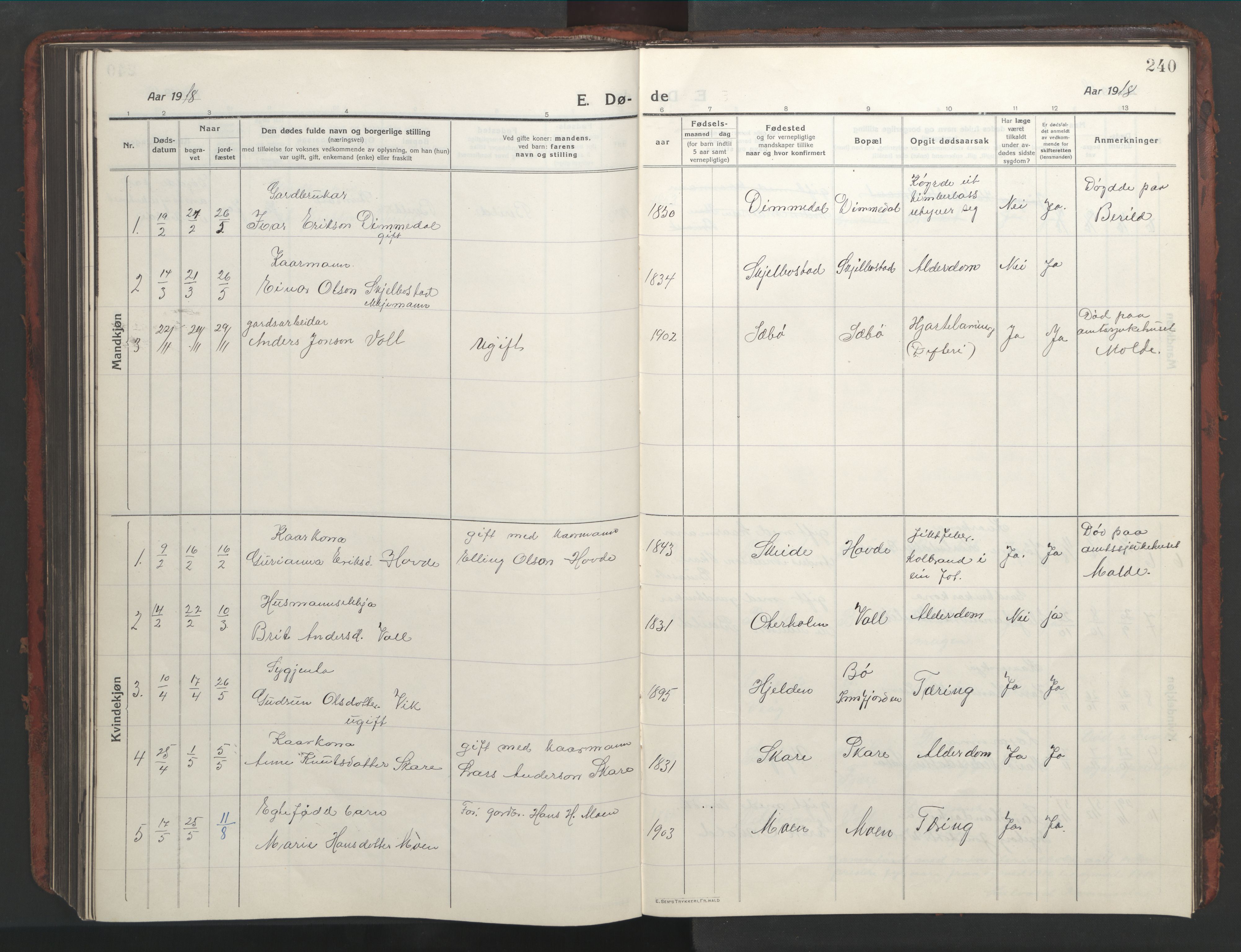 Ministerialprotokoller, klokkerbøker og fødselsregistre - Møre og Romsdal, SAT/A-1454/543/L0565: Klokkerbok nr. 543C03, 1916-1955, s. 240