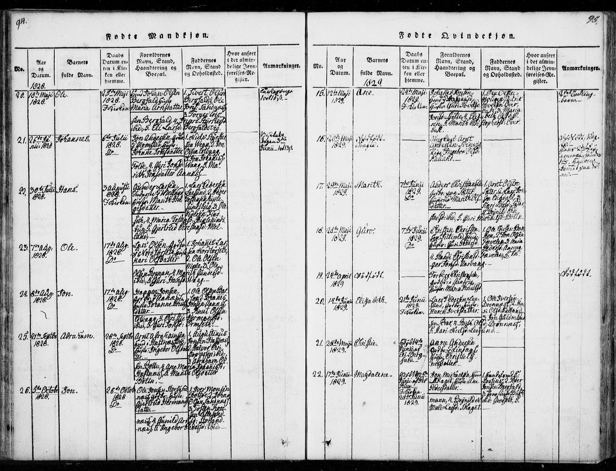Ministerialprotokoller, klokkerbøker og fødselsregistre - Møre og Romsdal, AV/SAT-A-1454/578/L0903: Ministerialbok nr. 578A02, 1819-1838, s. 94-95