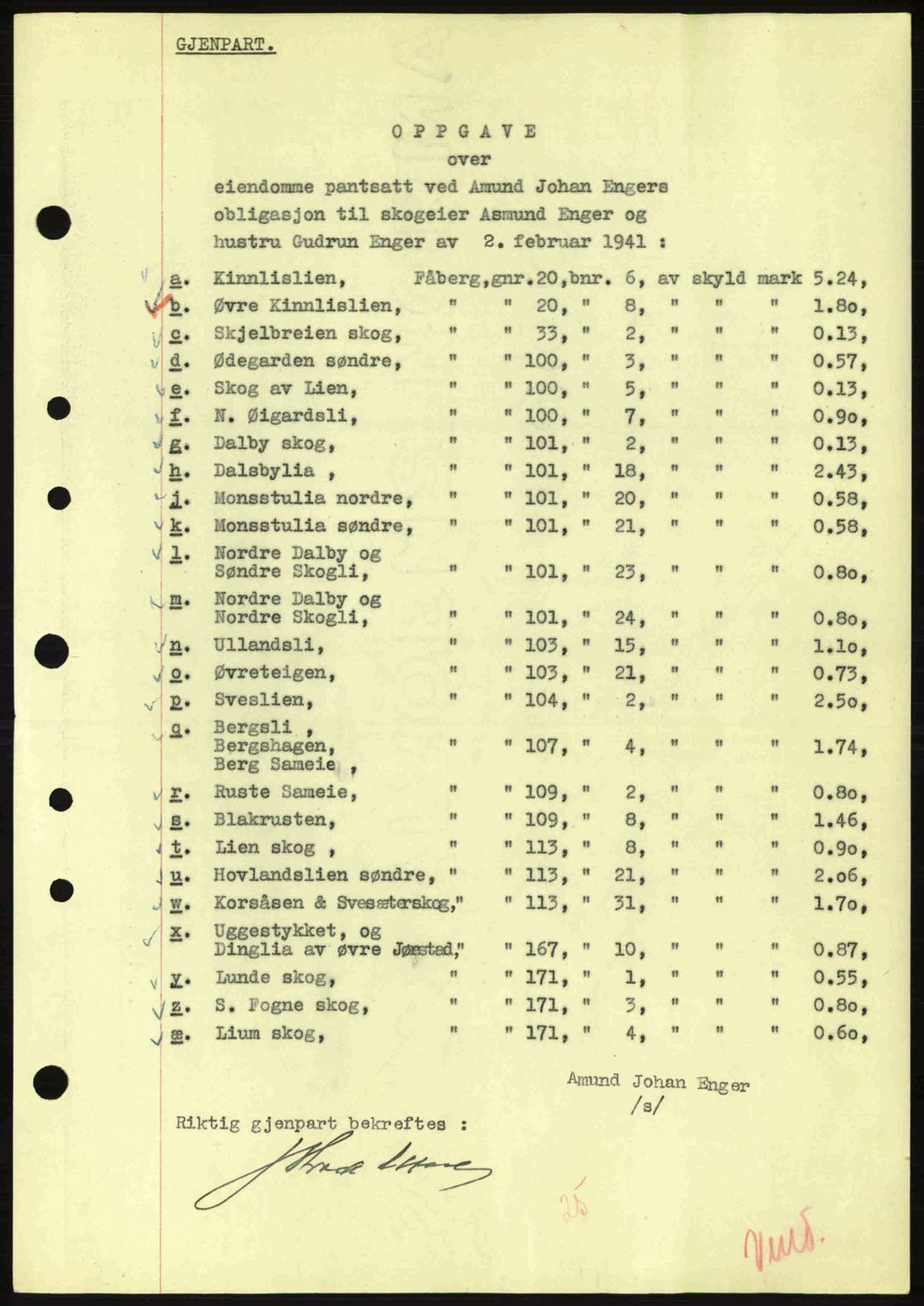 Sør-Gudbrandsdal tingrett, SAH/TING-004/H/Hb/Hbe/L0002: Pantebok nr. B2, 1939-1943, Dagboknr: 592/1941