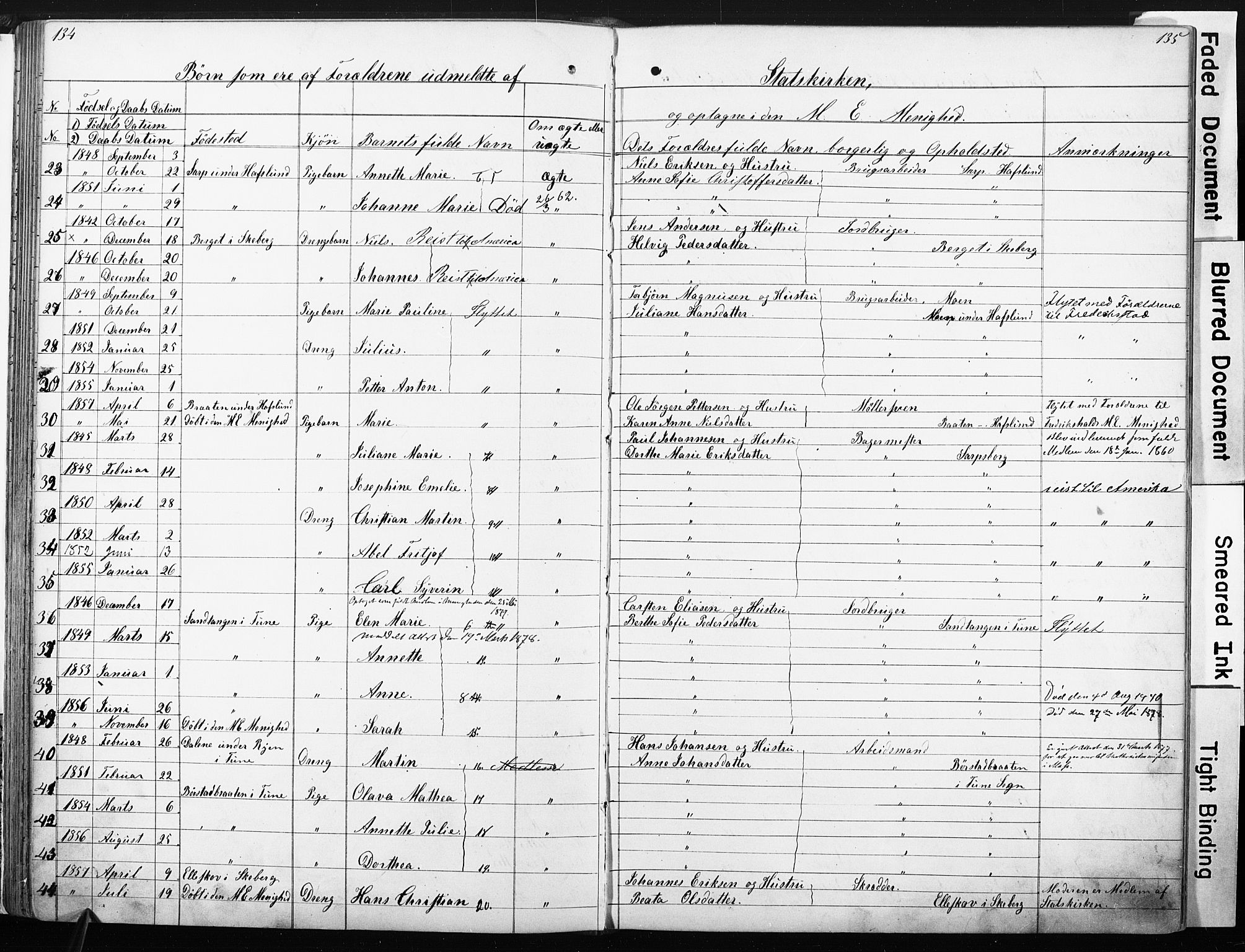 Sarpsborg metodistkirke, AV/SAO-PAO-0233/A/L0001: Dissenterprotokoll nr. 1, 1856-1875, s. 134-135