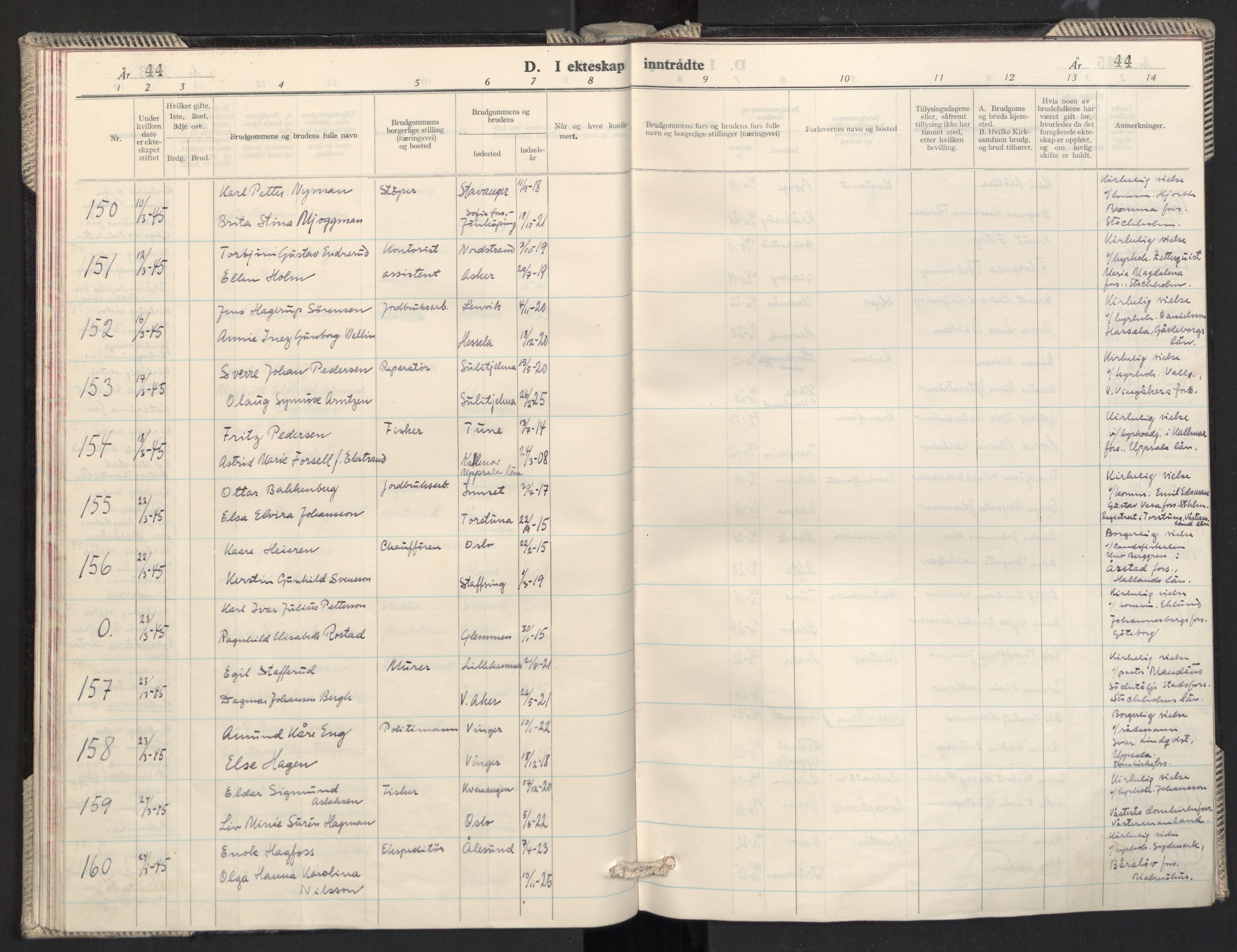 Prestekontoret i Sverige under okkupasjonen Kirkebøker, AV/SAO-A-11045/F/L0003: Ministerialbok nr. 3, 1944-1945, s. 44