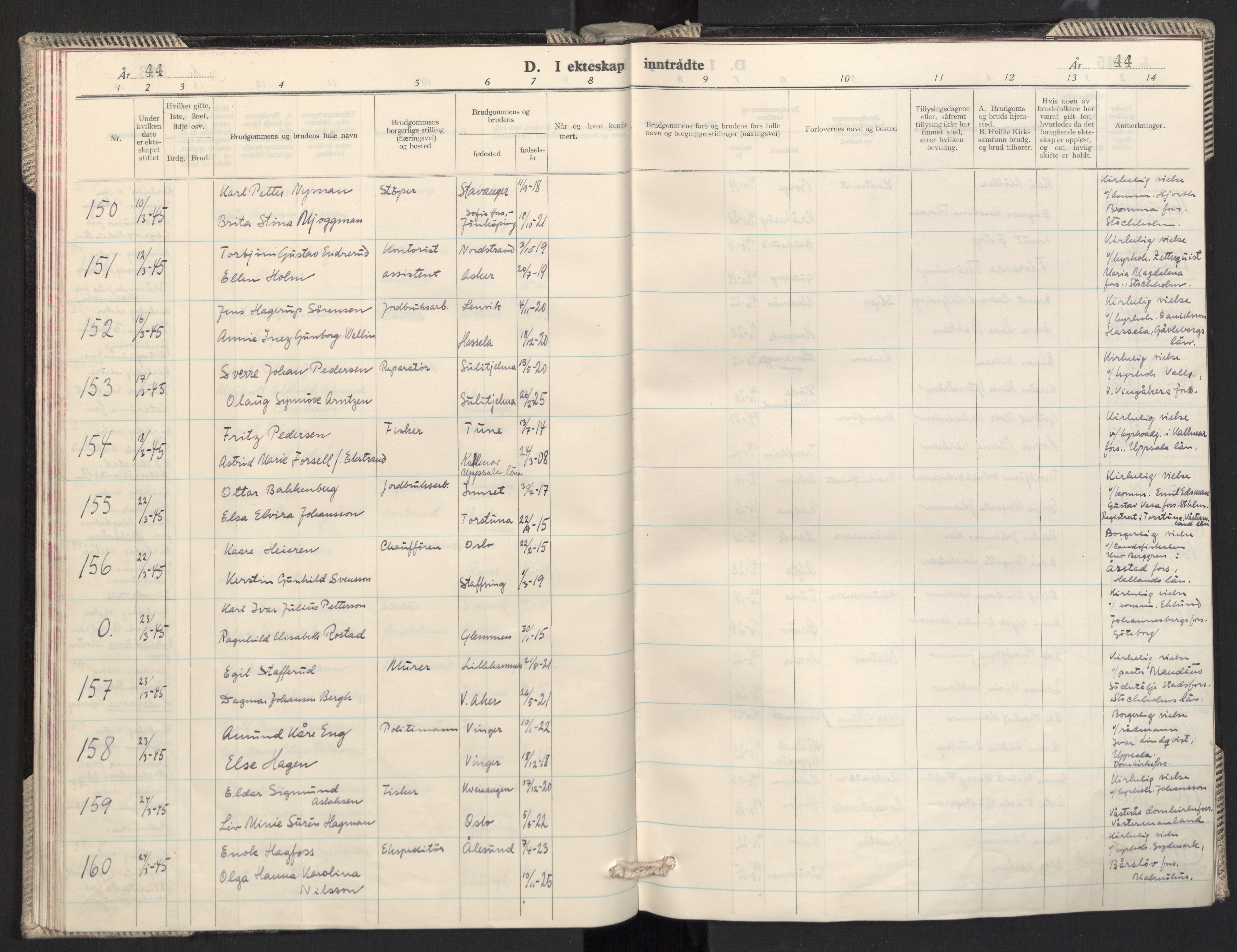 Prestekontoret i Sverige under okkupasjonen Kirkebøker, SAO/A-11045/F/L0003: Ministerialbok nr. 3, 1944-1945, s. 44