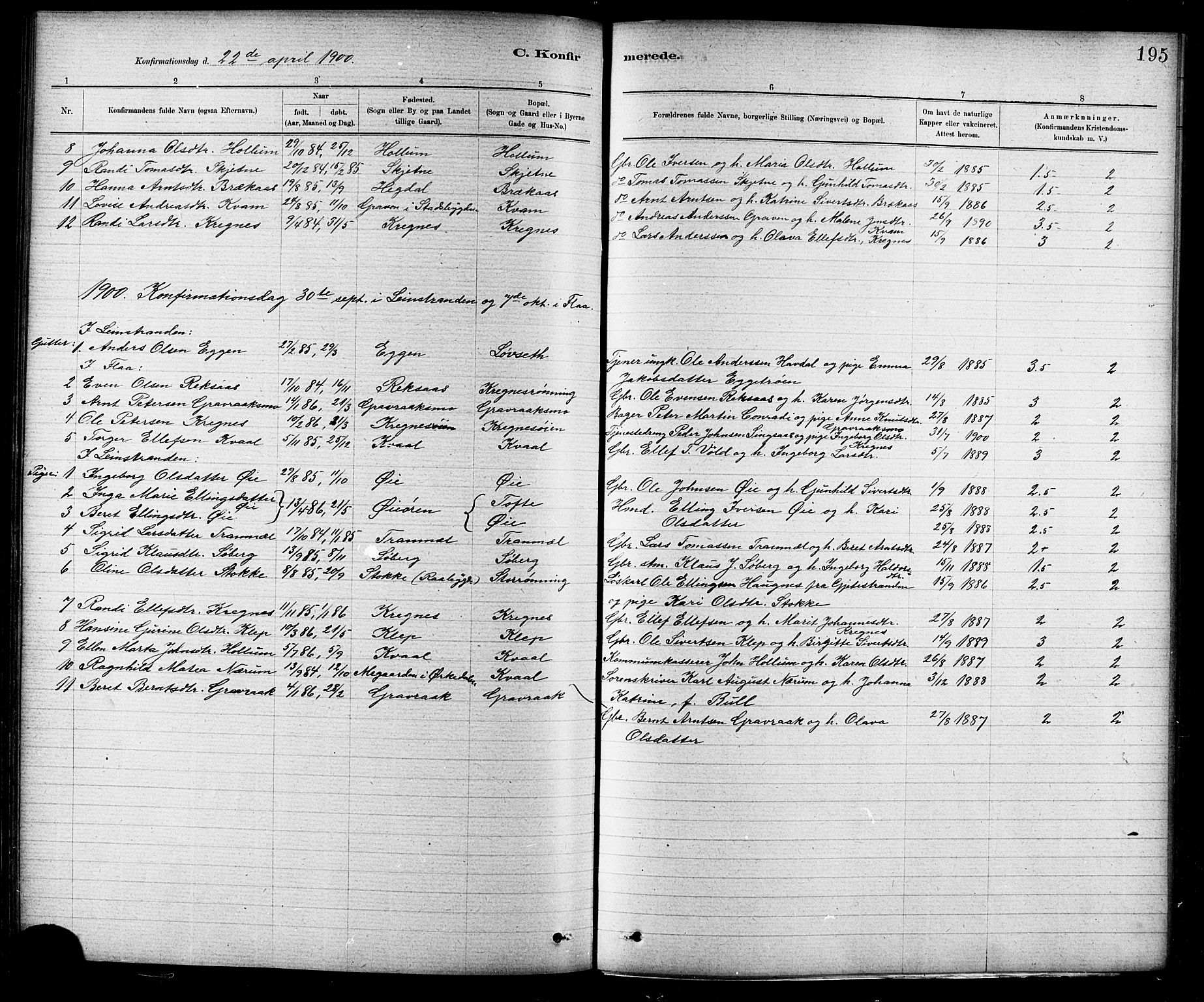 Ministerialprotokoller, klokkerbøker og fødselsregistre - Sør-Trøndelag, AV/SAT-A-1456/691/L1094: Klokkerbok nr. 691C05, 1879-1911, s. 195