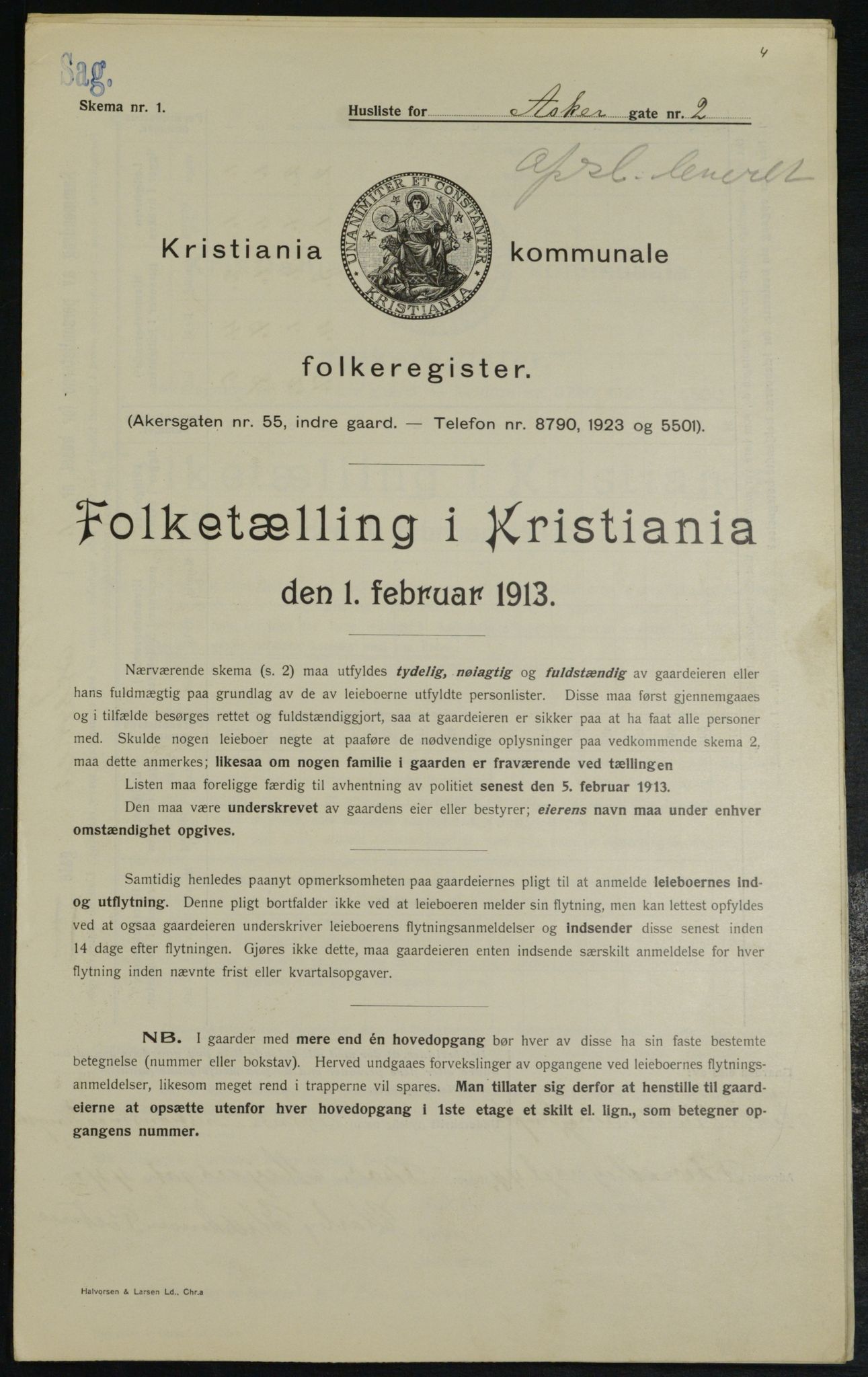 OBA, Kommunal folketelling 1.2.1913 for Kristiania, 1913, s. 2415