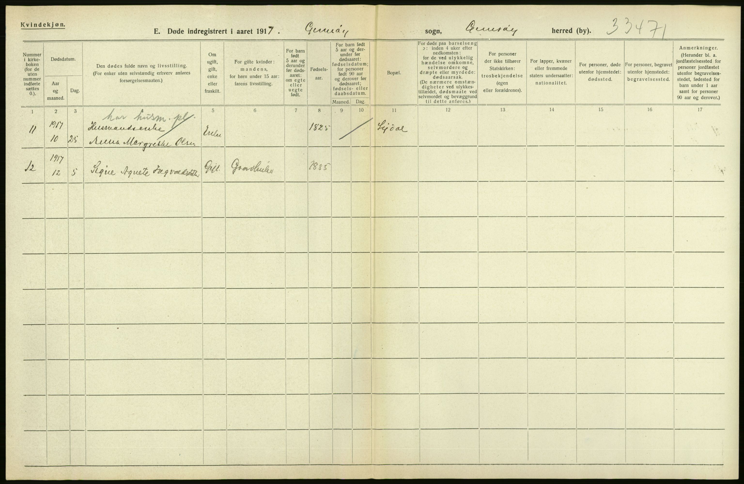 Statistisk sentralbyrå, Sosiodemografiske emner, Befolkning, AV/RA-S-2228/D/Df/Dfb/Dfbg/L0052: Nordlands amt: Døde. Bygder og byer., 1917, s. 44