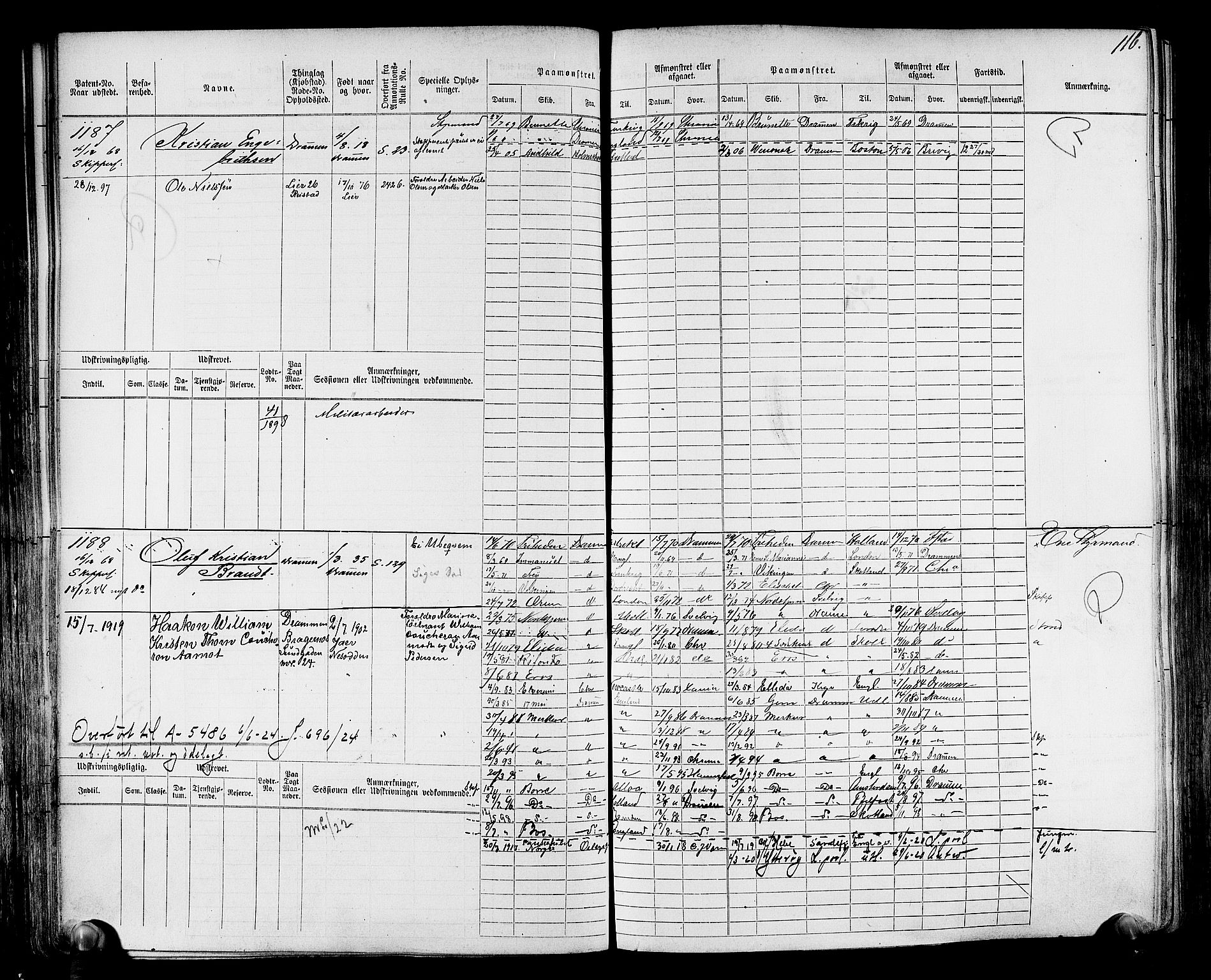 Drammen innrulleringsdistrikt, AV/SAKO-A-781/F/Fc/L0002: Hovedrulle, 1869, s. 119